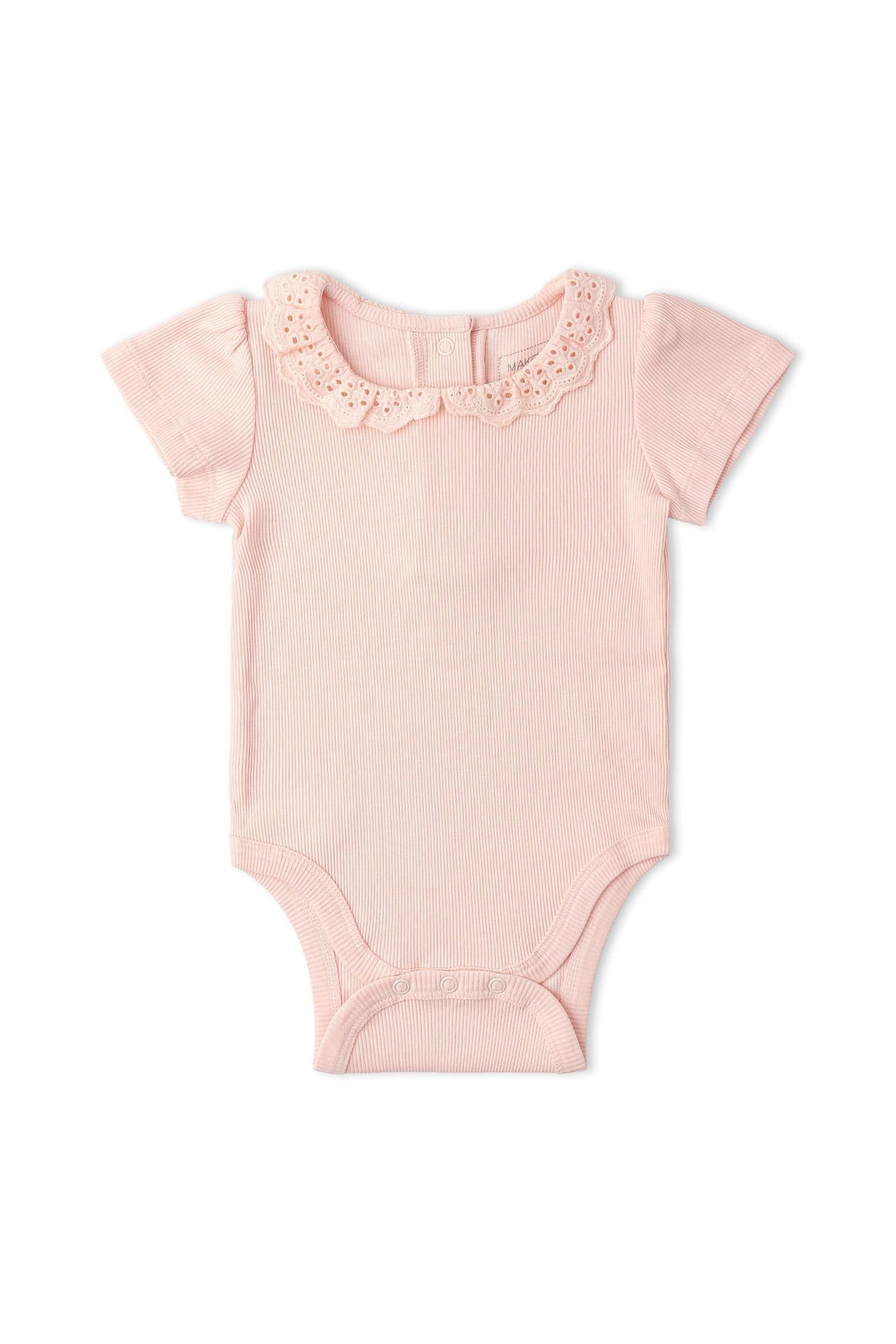 Organic Lace Collar Onesie & Tights Set - Blush