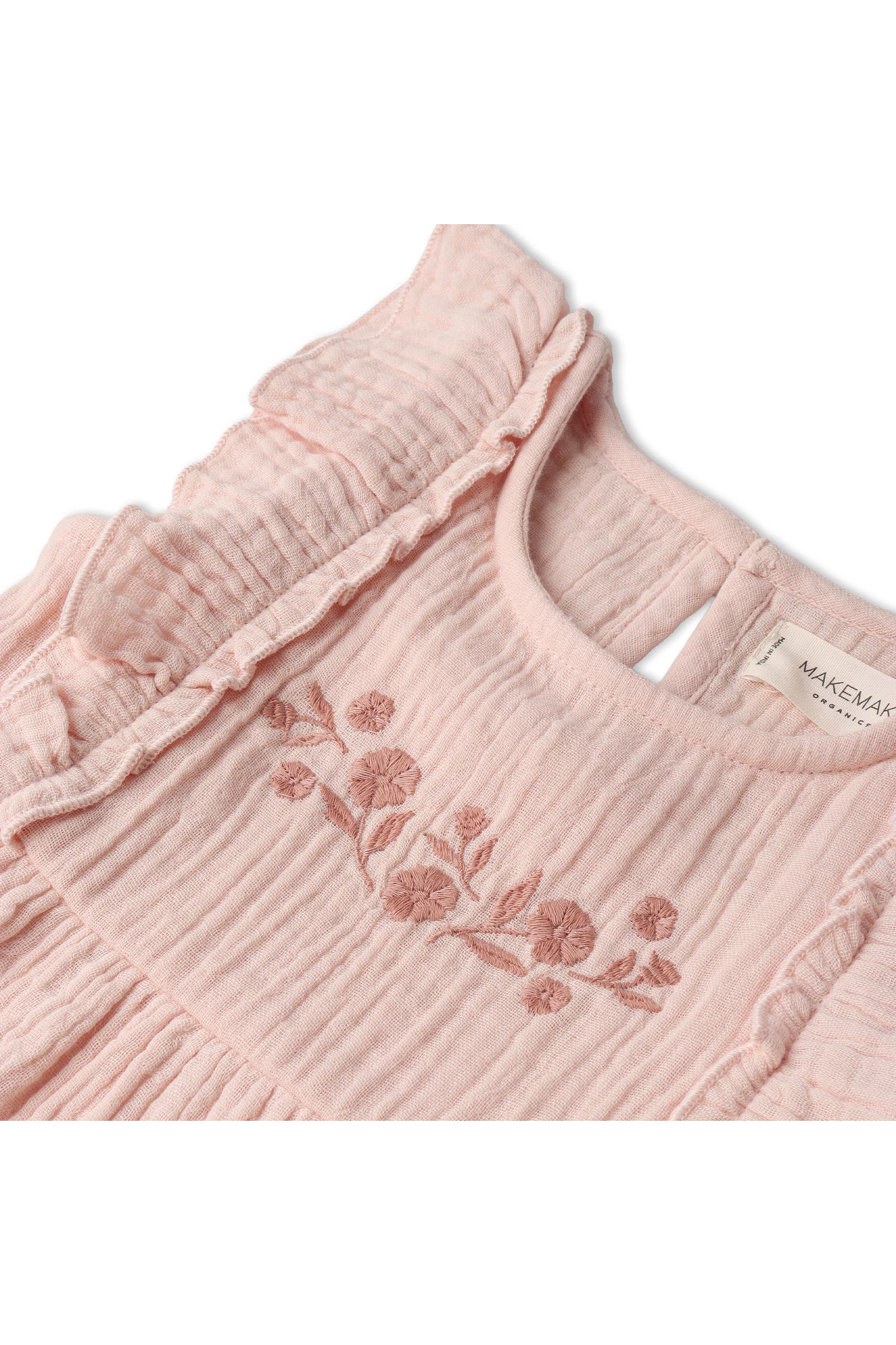Organic Embroidered Tiered Dress - Blush