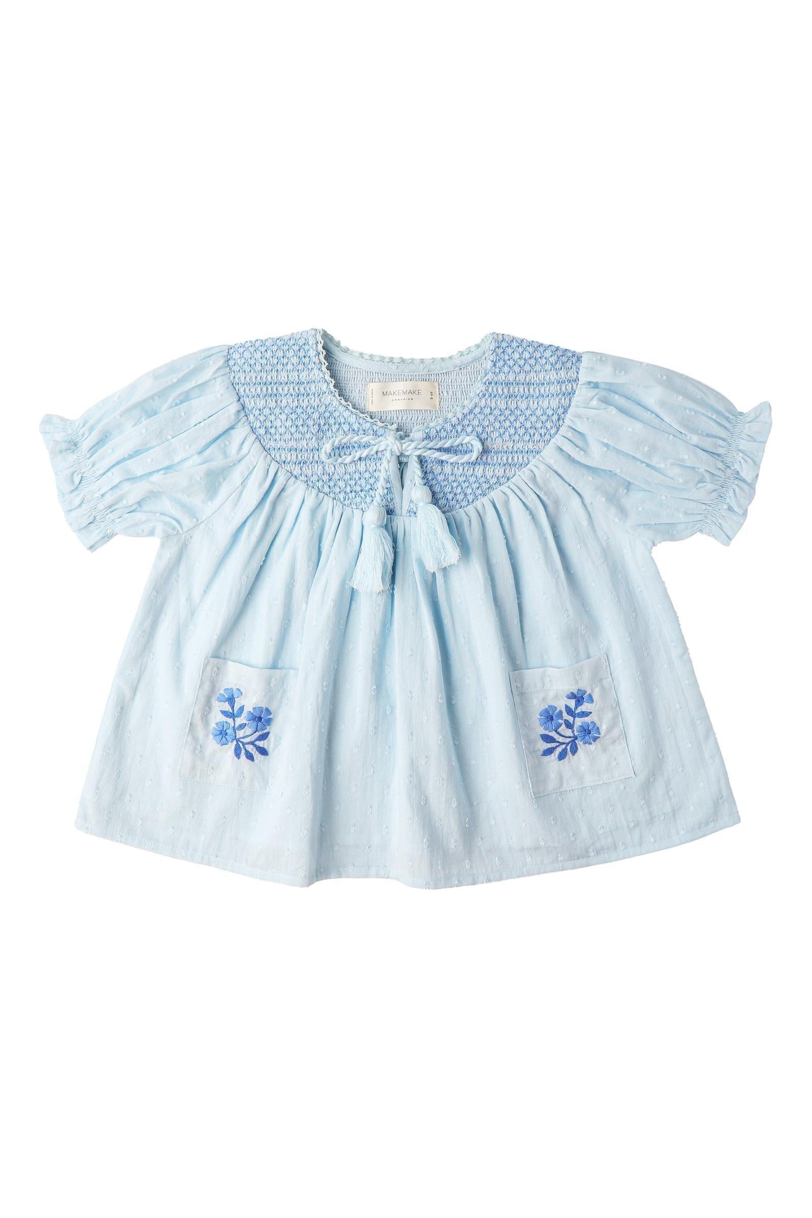 Organic Smocked Top & Shorts Set - Light Blue