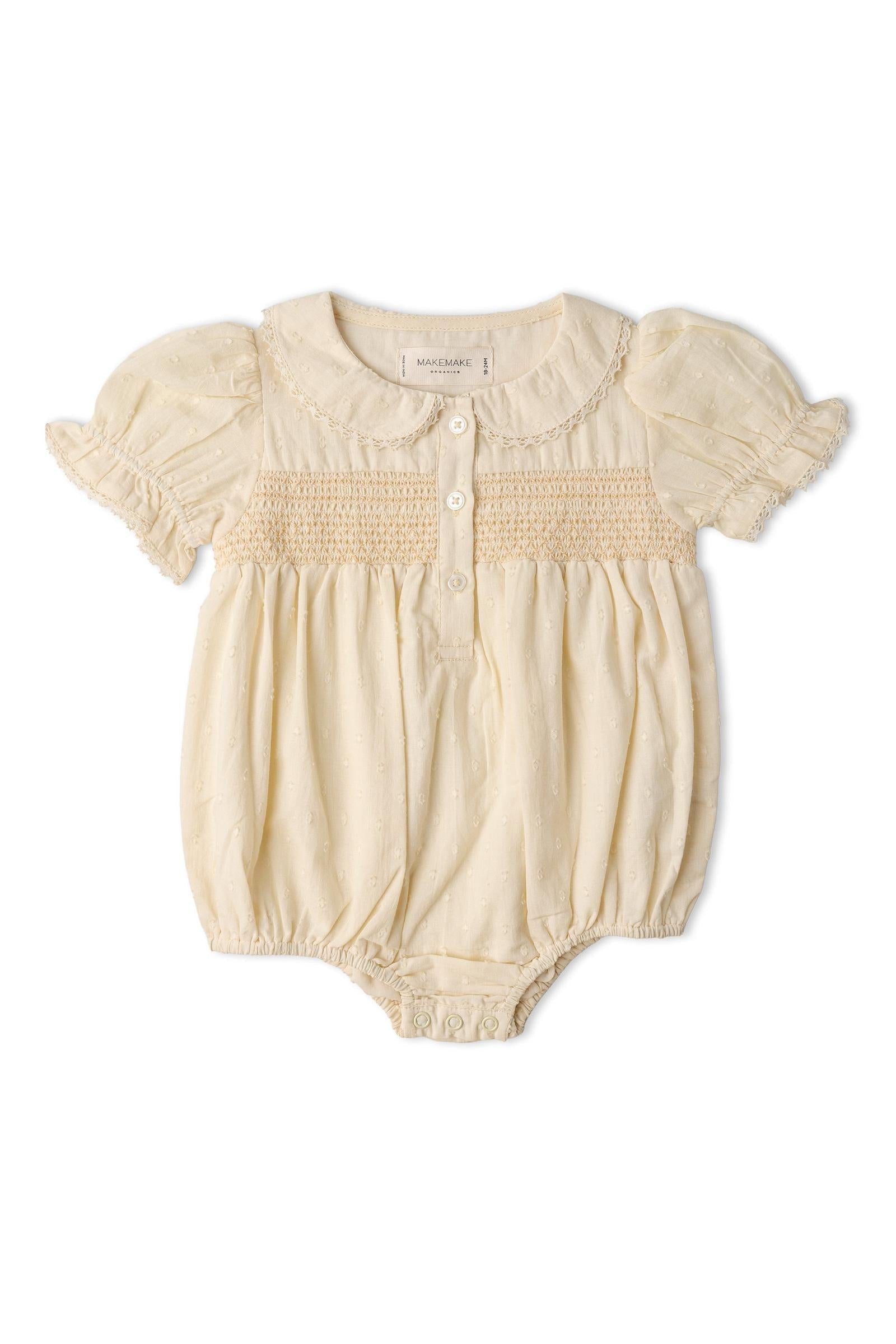 Organic Smocked Button Romper - Butter Yellow