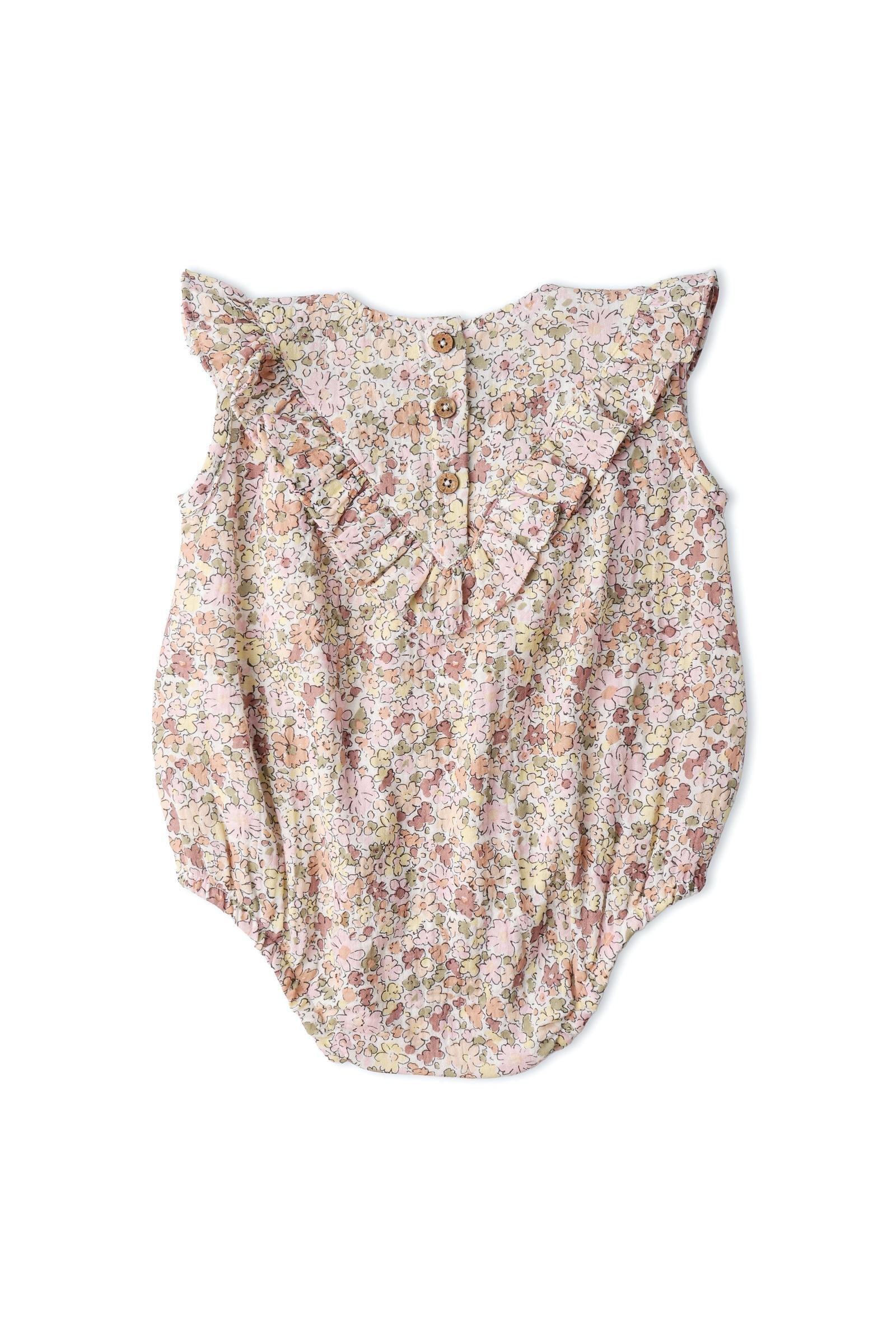 Organic Sleeveless Ruffle Bubble Romper - Pastel Bloom