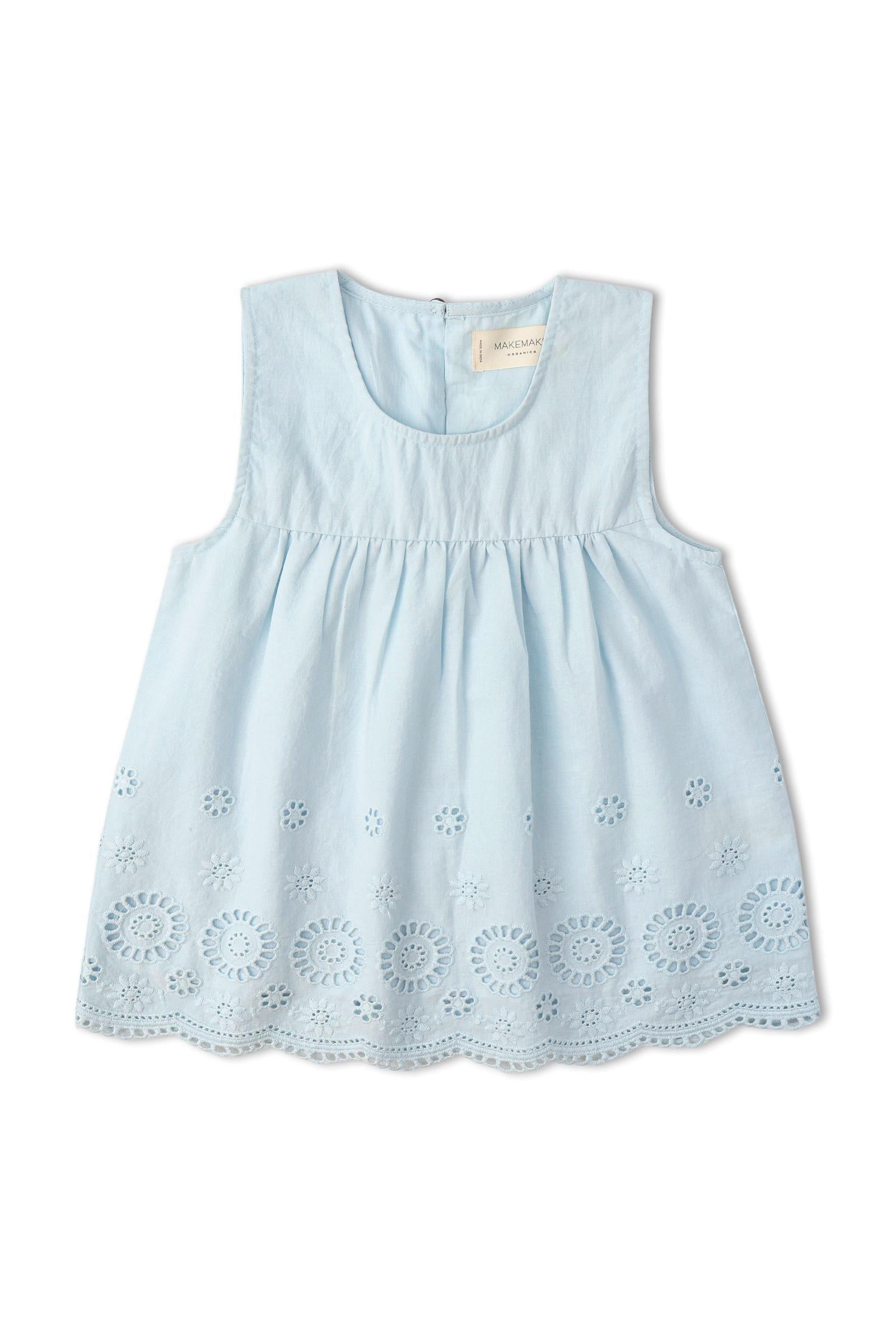 Organic Eyelet Top And Pant Set - Light Blue Eyelet