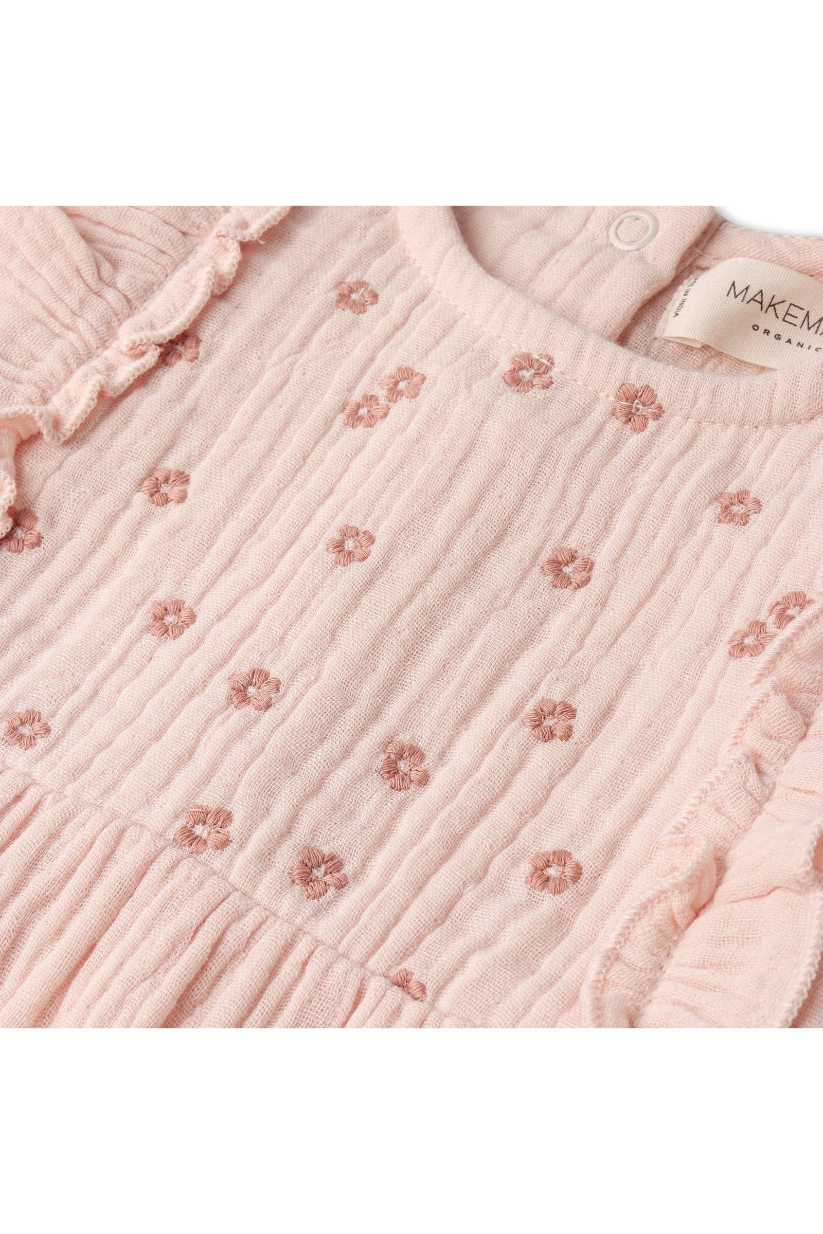 Organic Embroidered Ruffle Romper - Blush