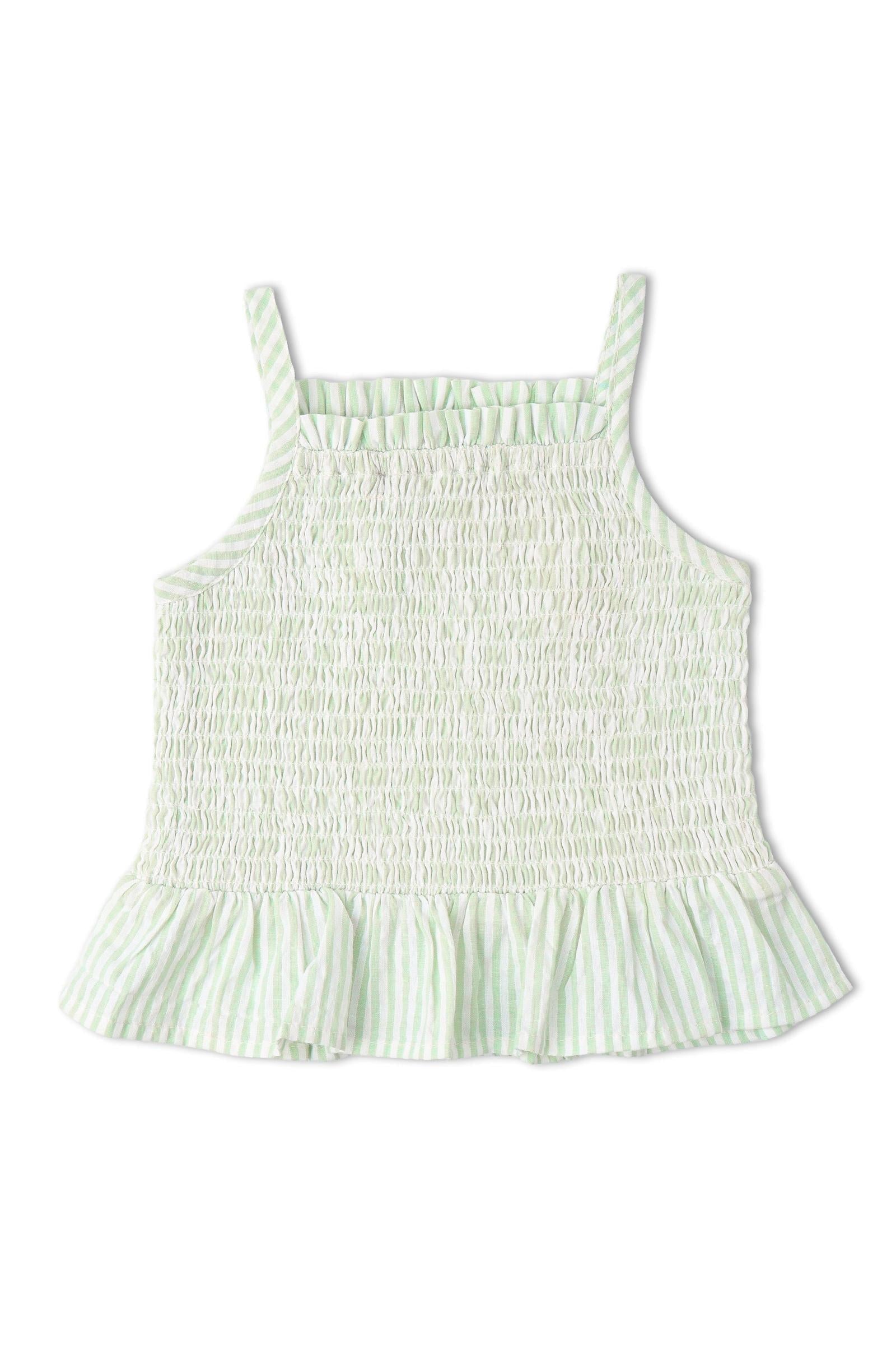 Organic Smocked Top And Bloomer Set - Basil Stripes