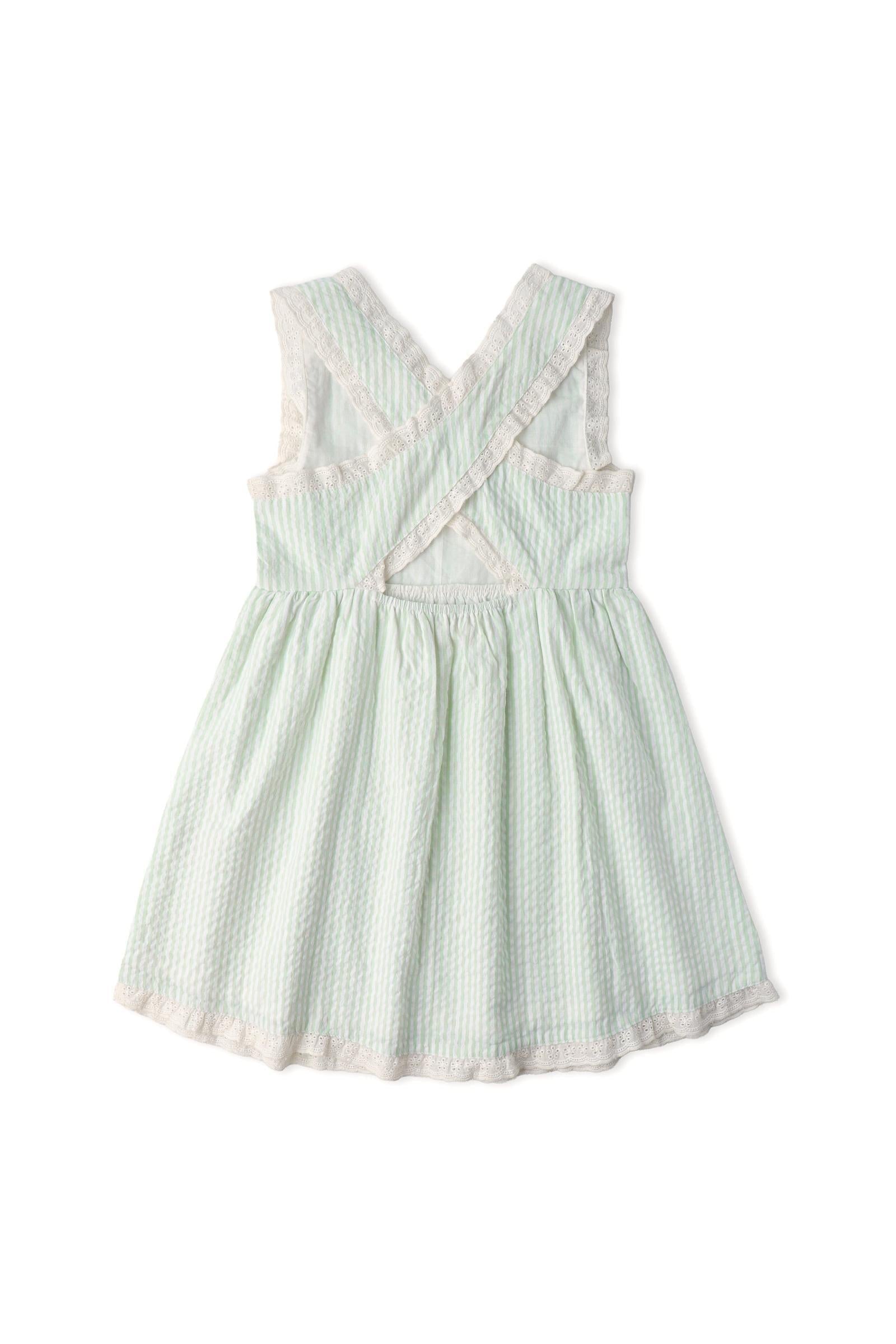 Organic Cross Back Dress - Basil Stripes