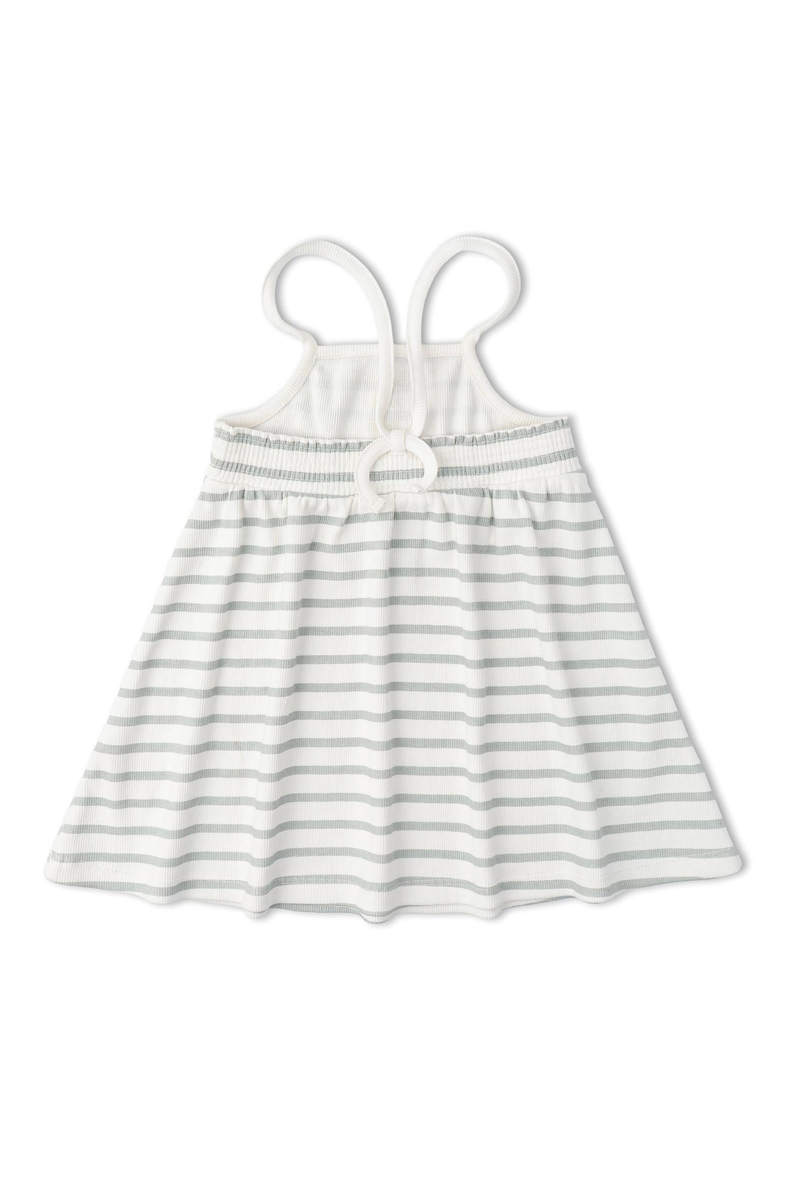 Organic Tie-Back Strap Dress - Fog Stripes