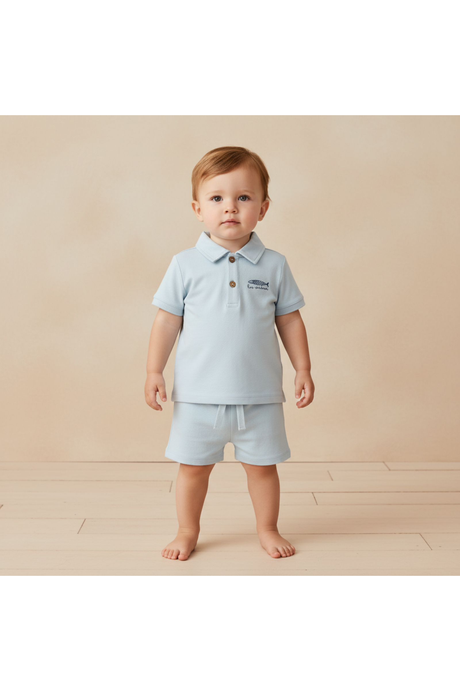 Organic Polo Shirt & Shorts Set - Light Blue