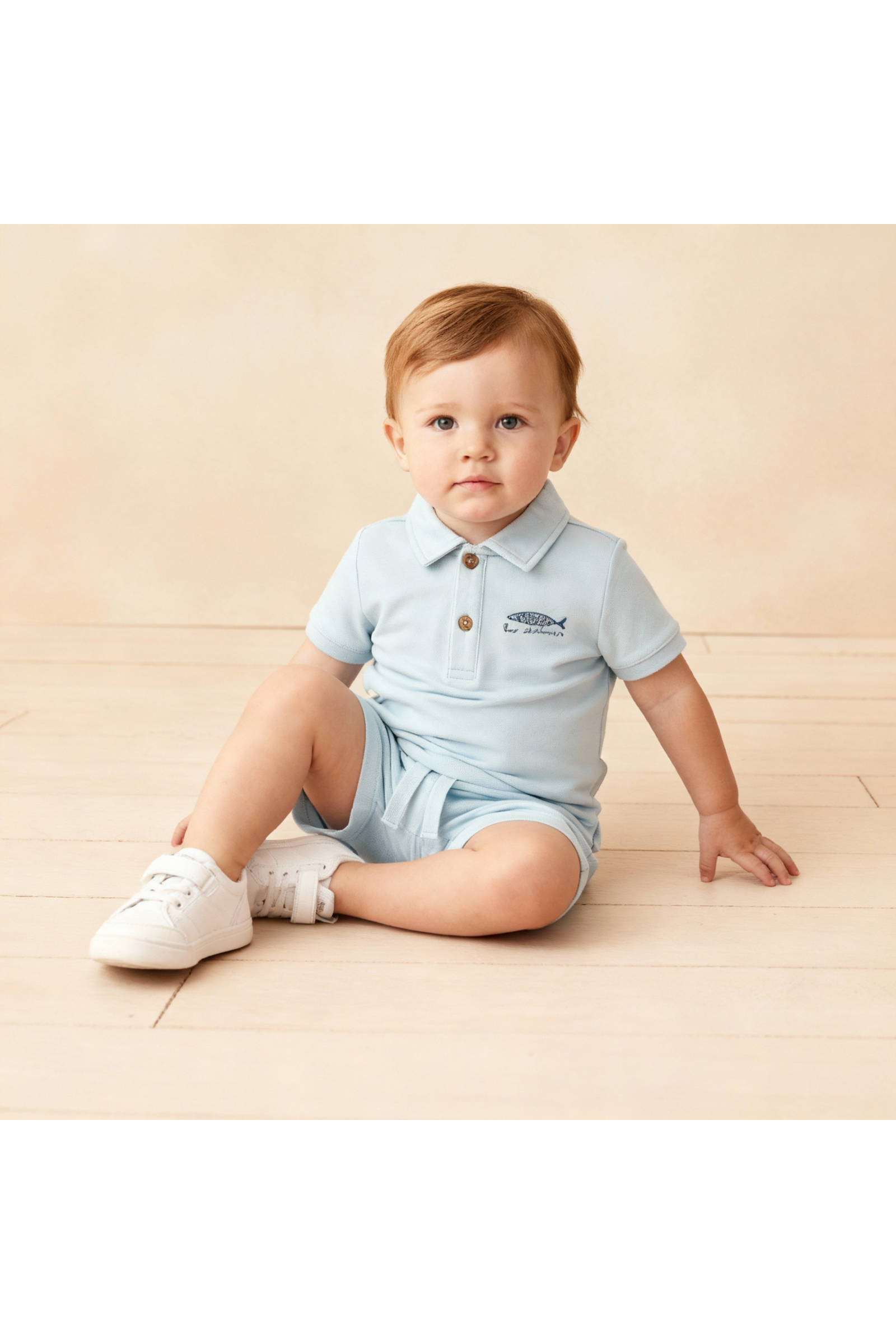 Organic Polo Shirt & Shorts Set - Light Blue