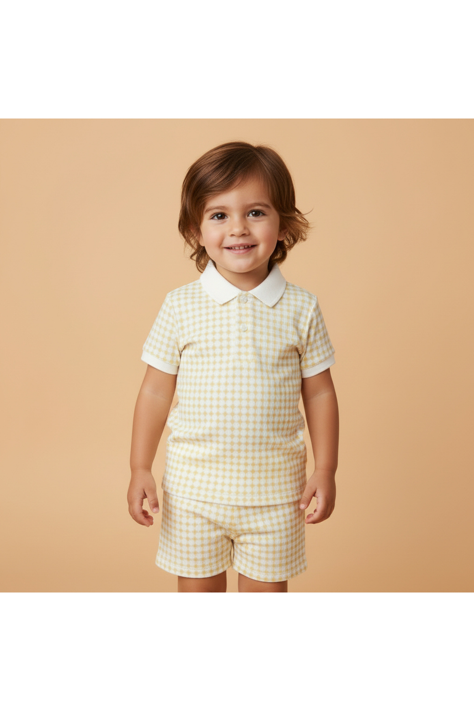 Organic Collar Tee & Shorts Set - Dotty Gingham