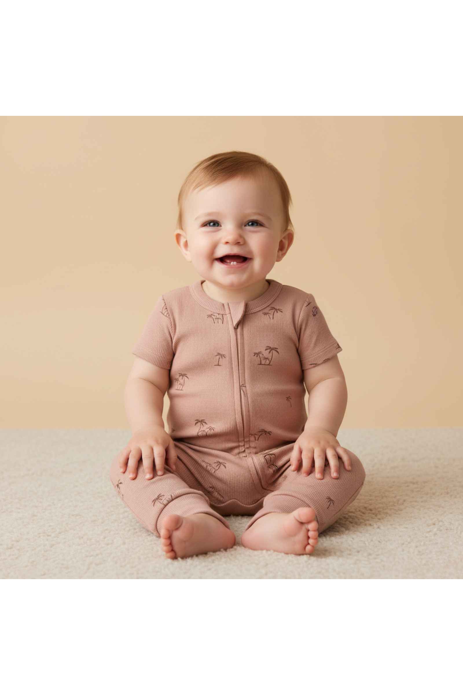 Organic Short Sleeve Zip Romper - Island Palm