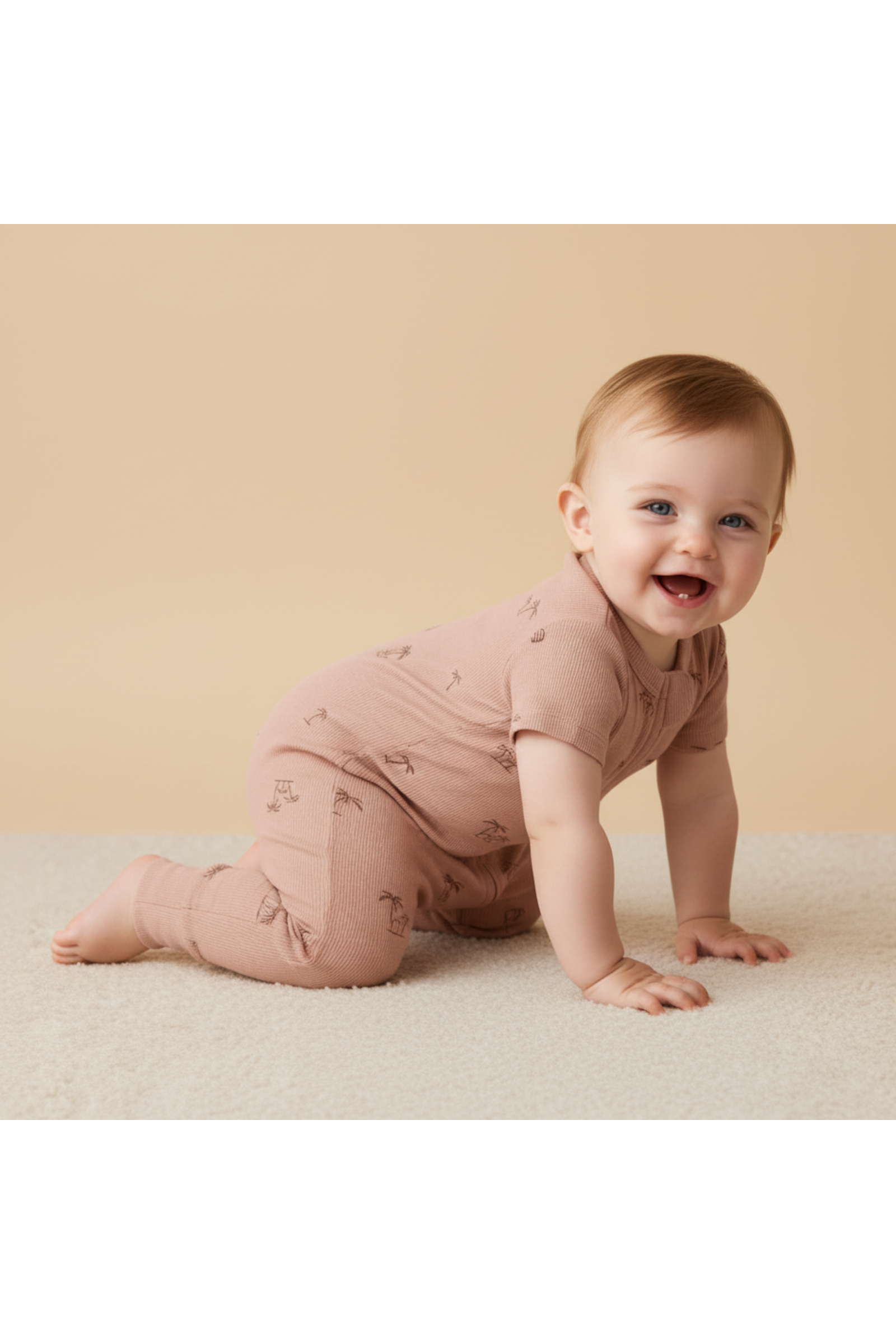 Organic Short Sleeve Zip Romper - Island Palm