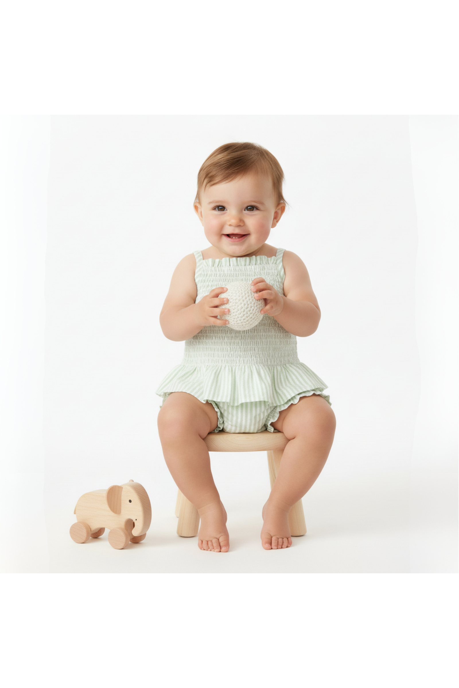 Organic Smocked Top And Bloomer Set - Basil Stripes