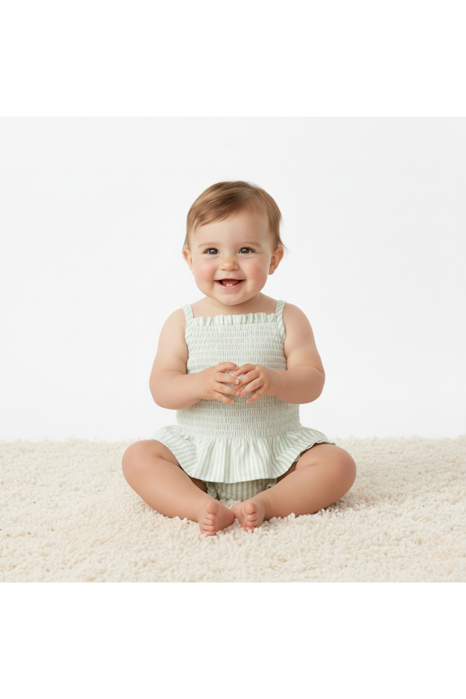 Organic Smocked Top And Bloomer Set - Basil Stripes