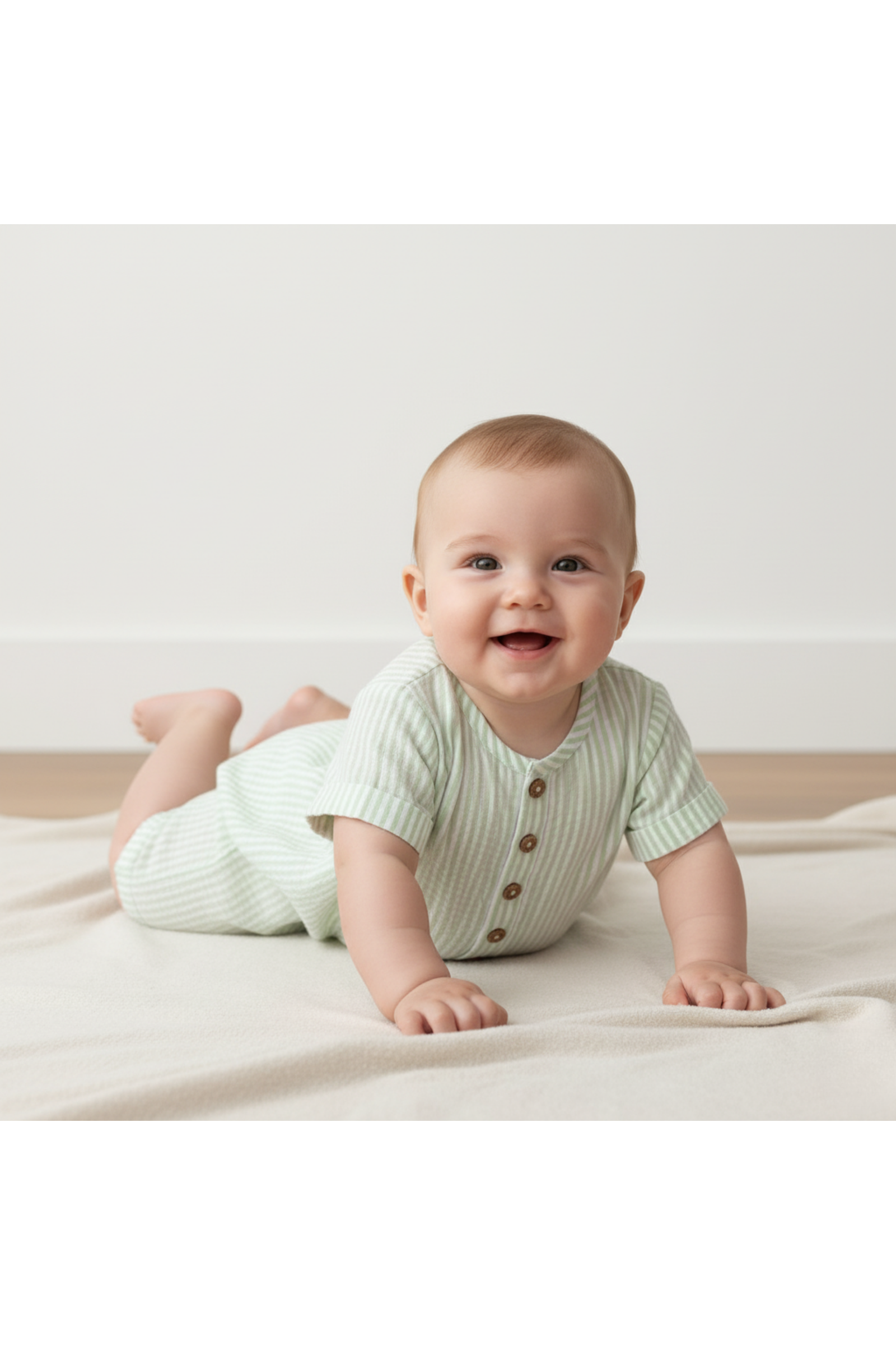 Organic Short Bubble Romper - Basil Stripes