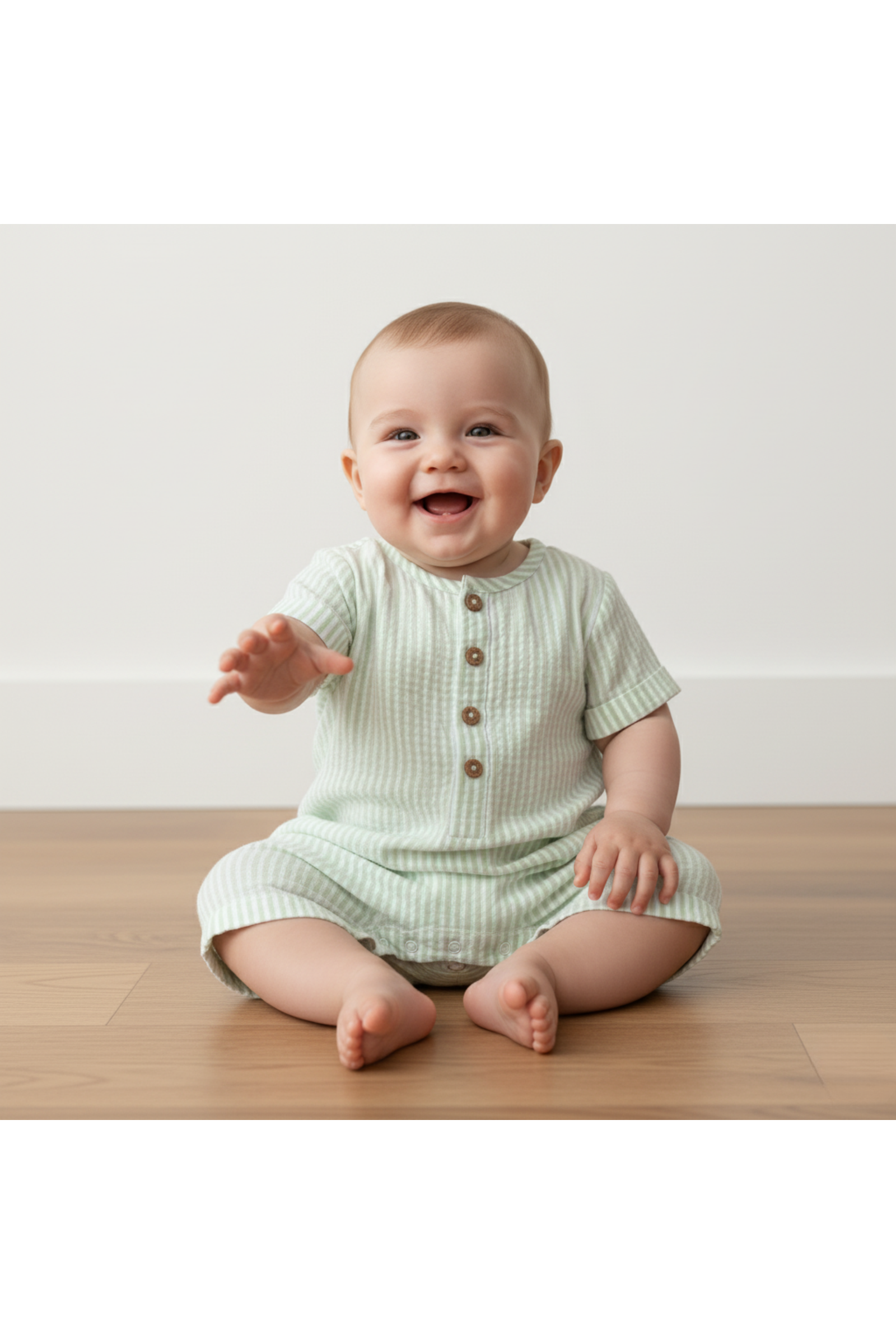 Organic Short Bubble Romper - Basil Stripes