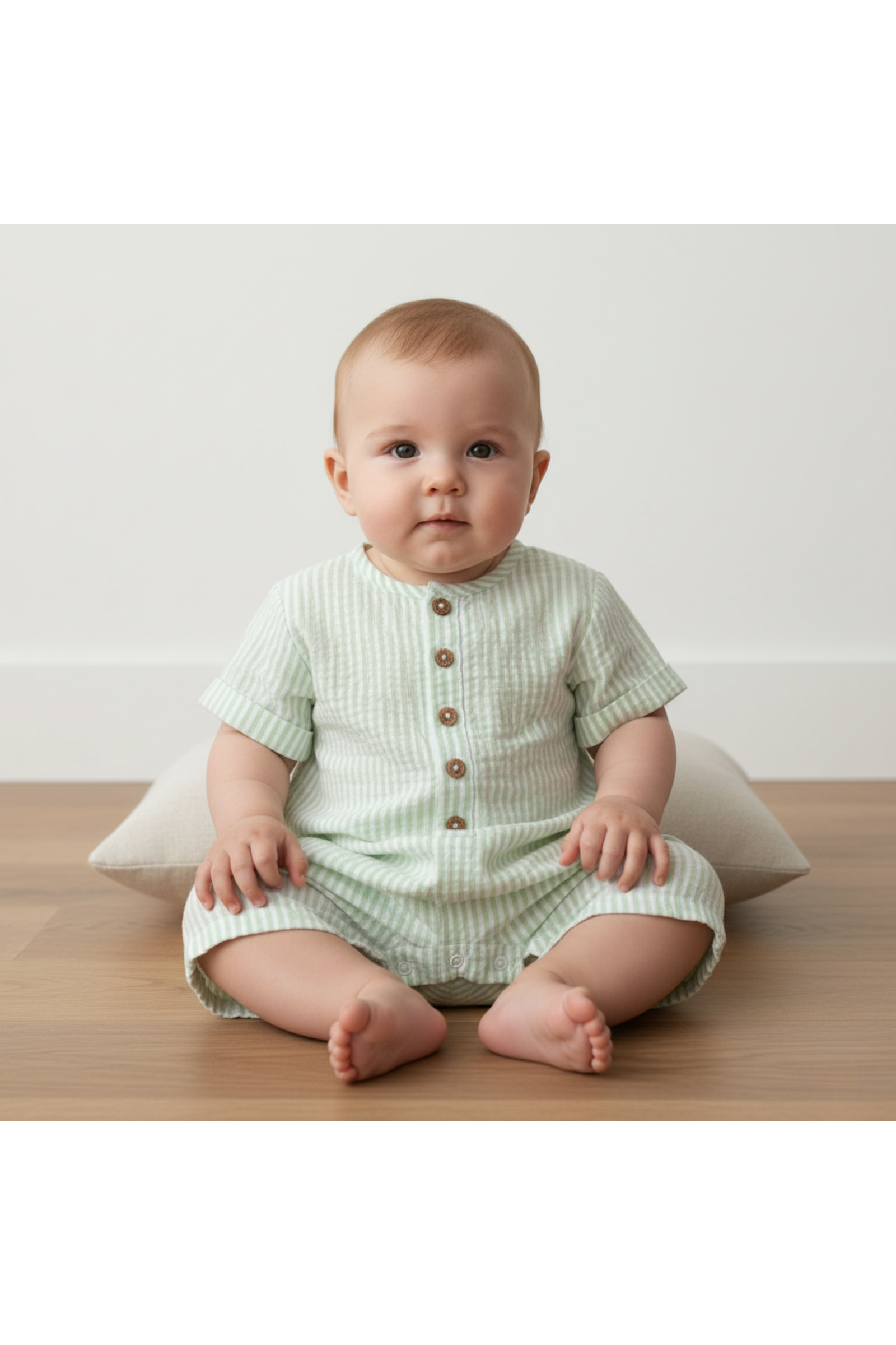 Organic Short Bubble Romper - Basil Stripes
