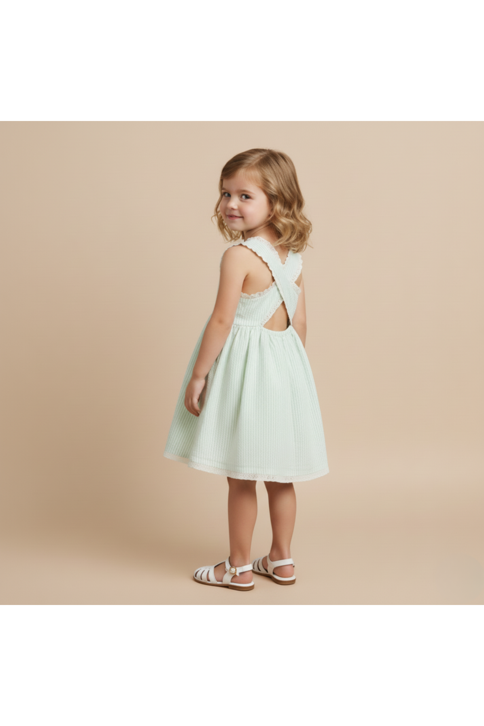 Organic Cross Back Dress - Basil Stripes