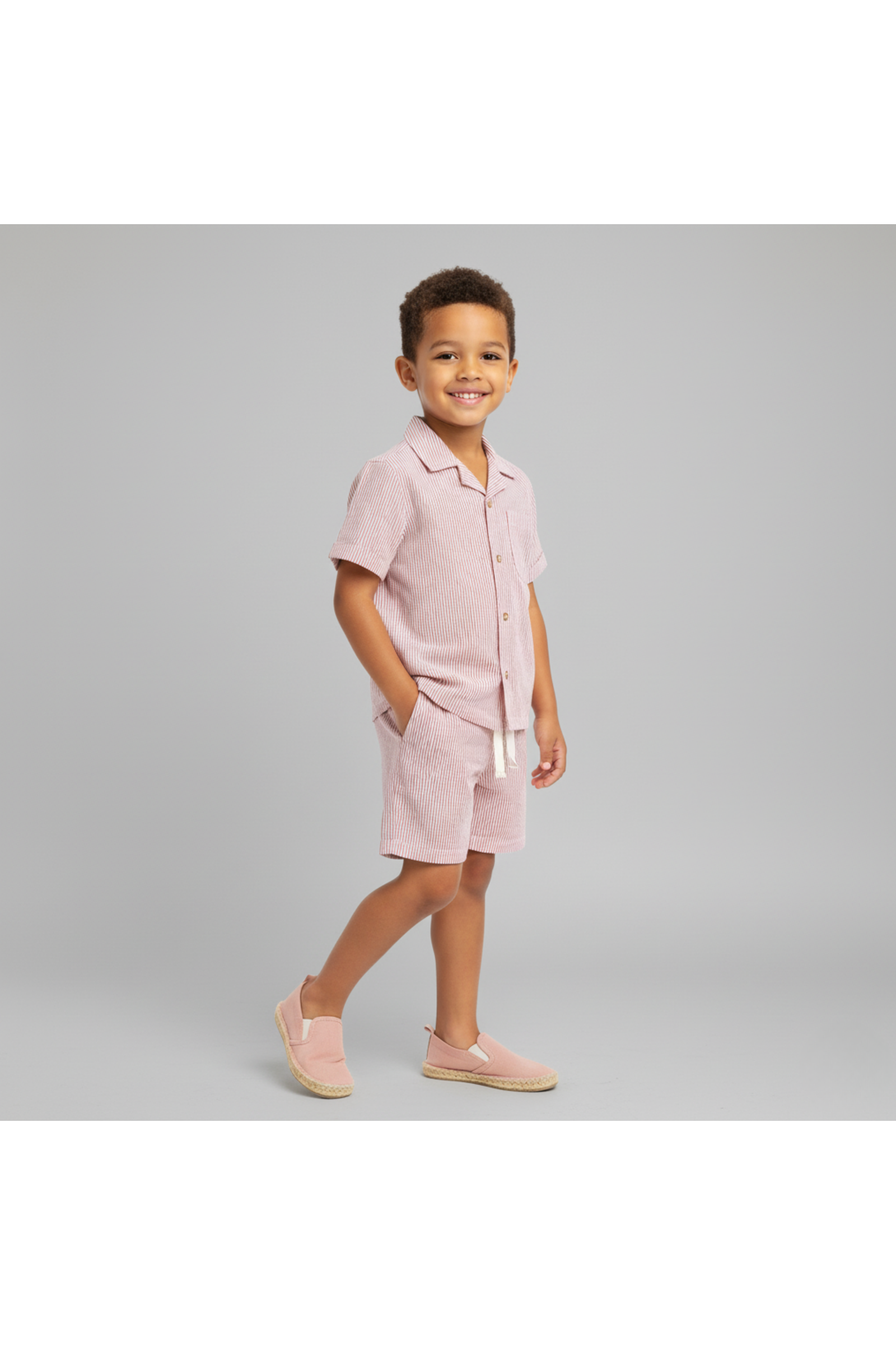 Organic Shirt & Shorts Set - Coral Stripes