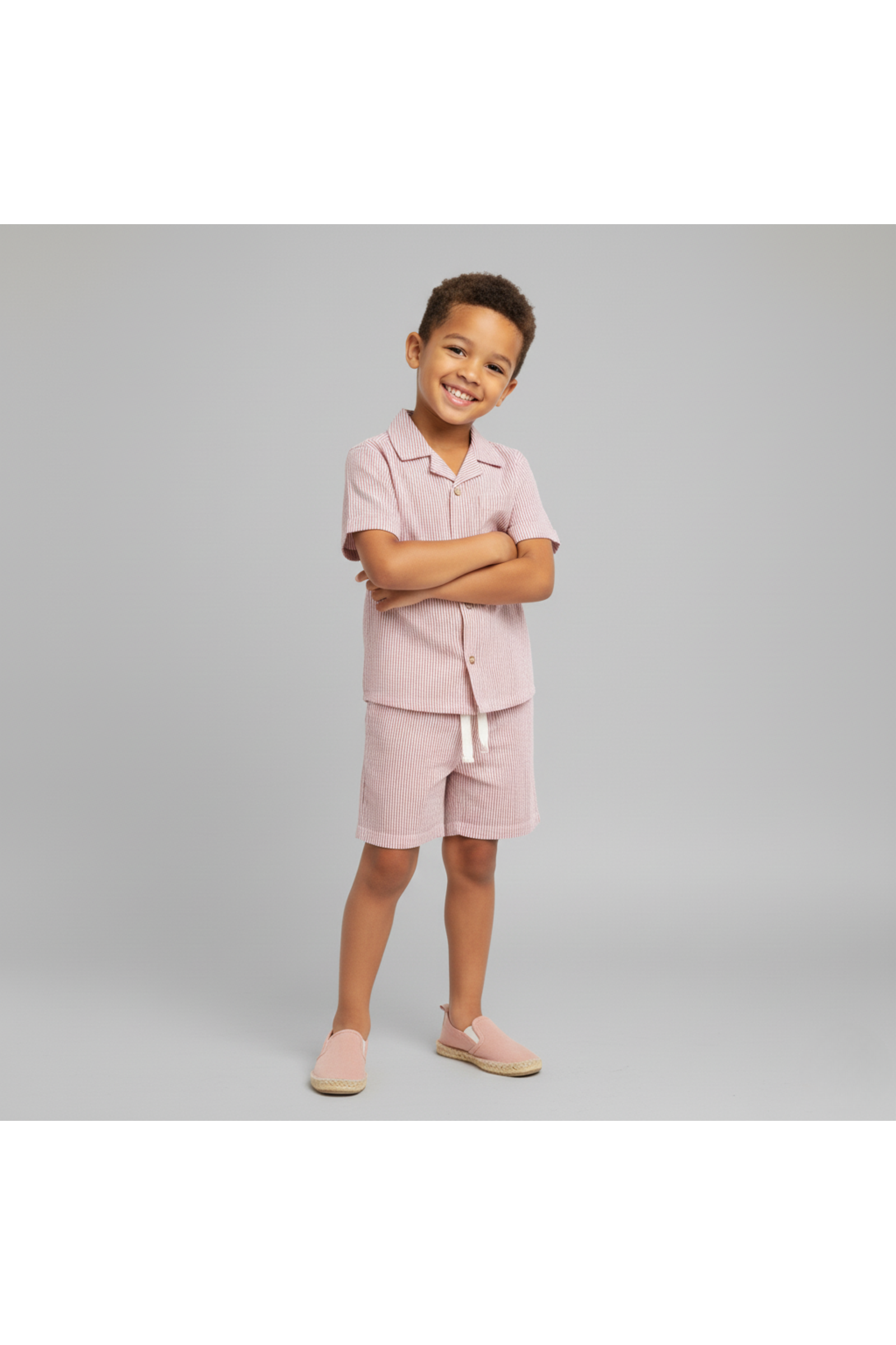 Organic Shirt & Shorts Set - Coral Stripes