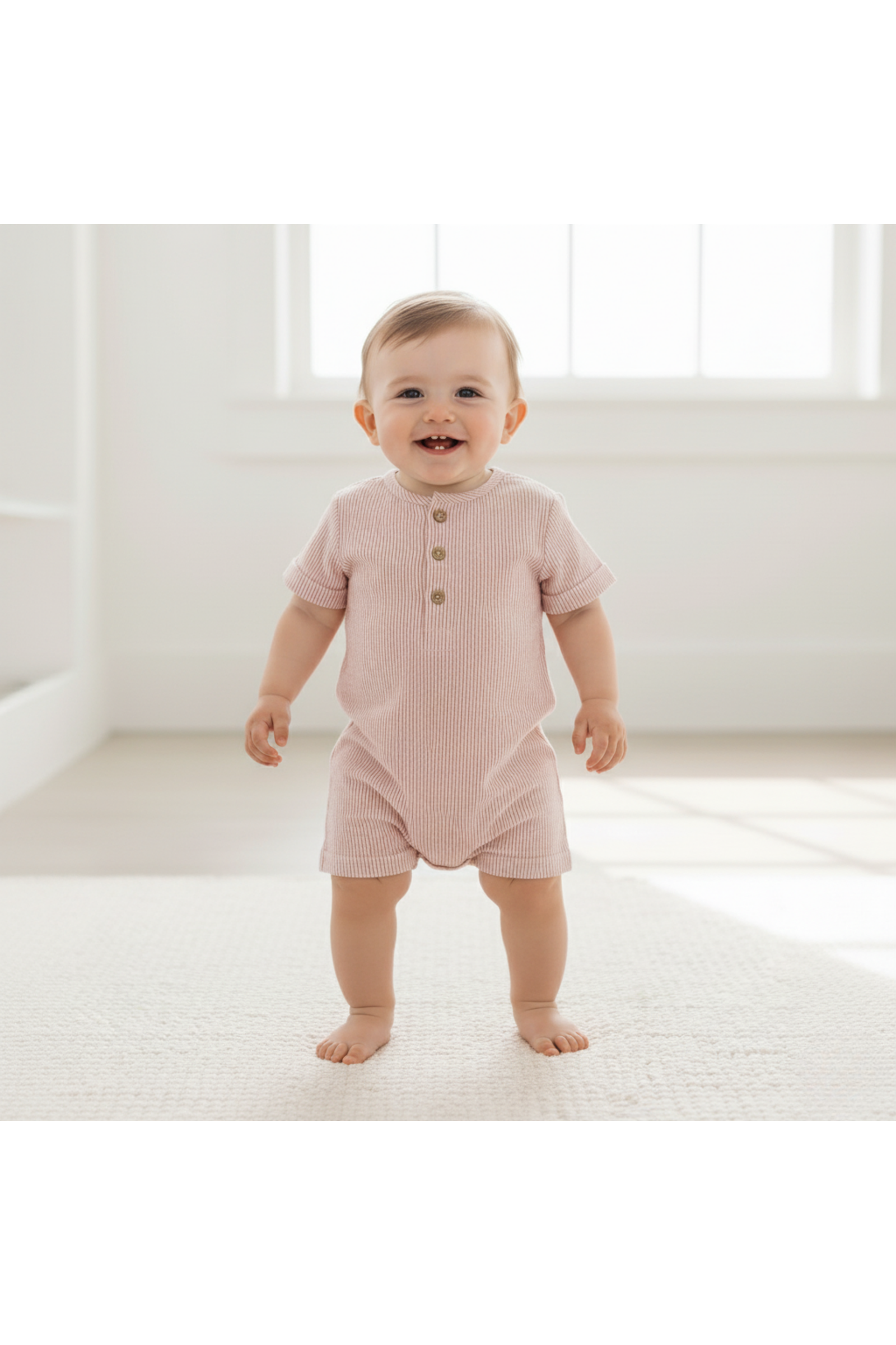 Organic Short Bubble Romper - Coral Stripes