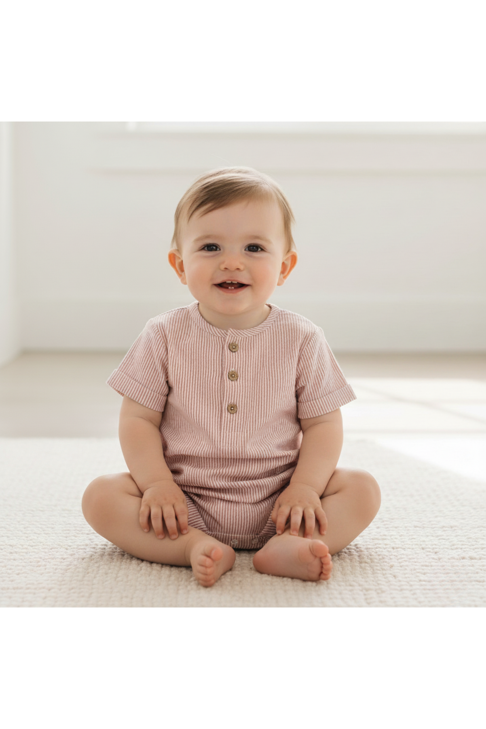 Organic Short Bubble Romper - Coral Stripes