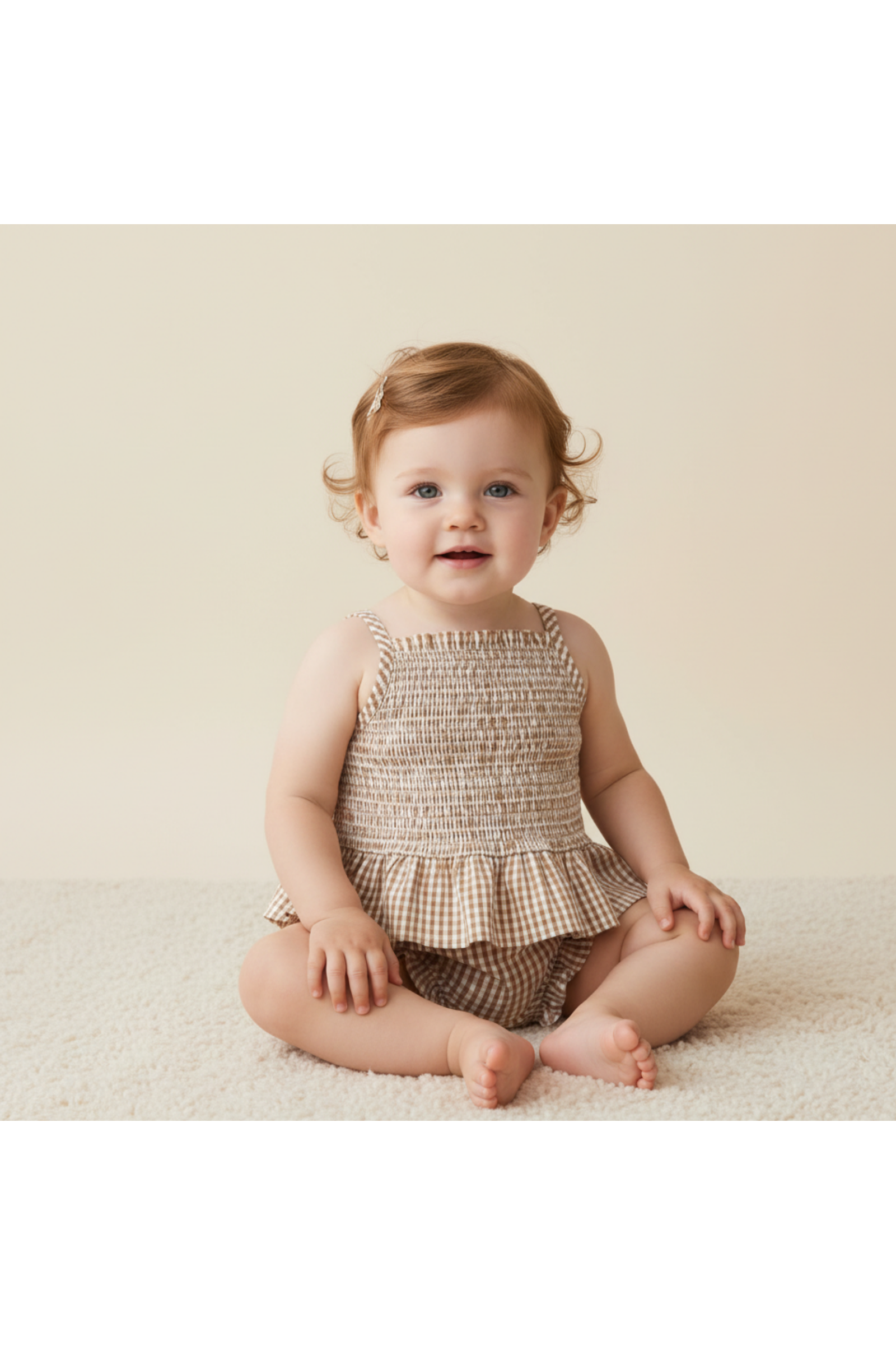 Organic Smocked Top And Bloomer Set - Caramel Check