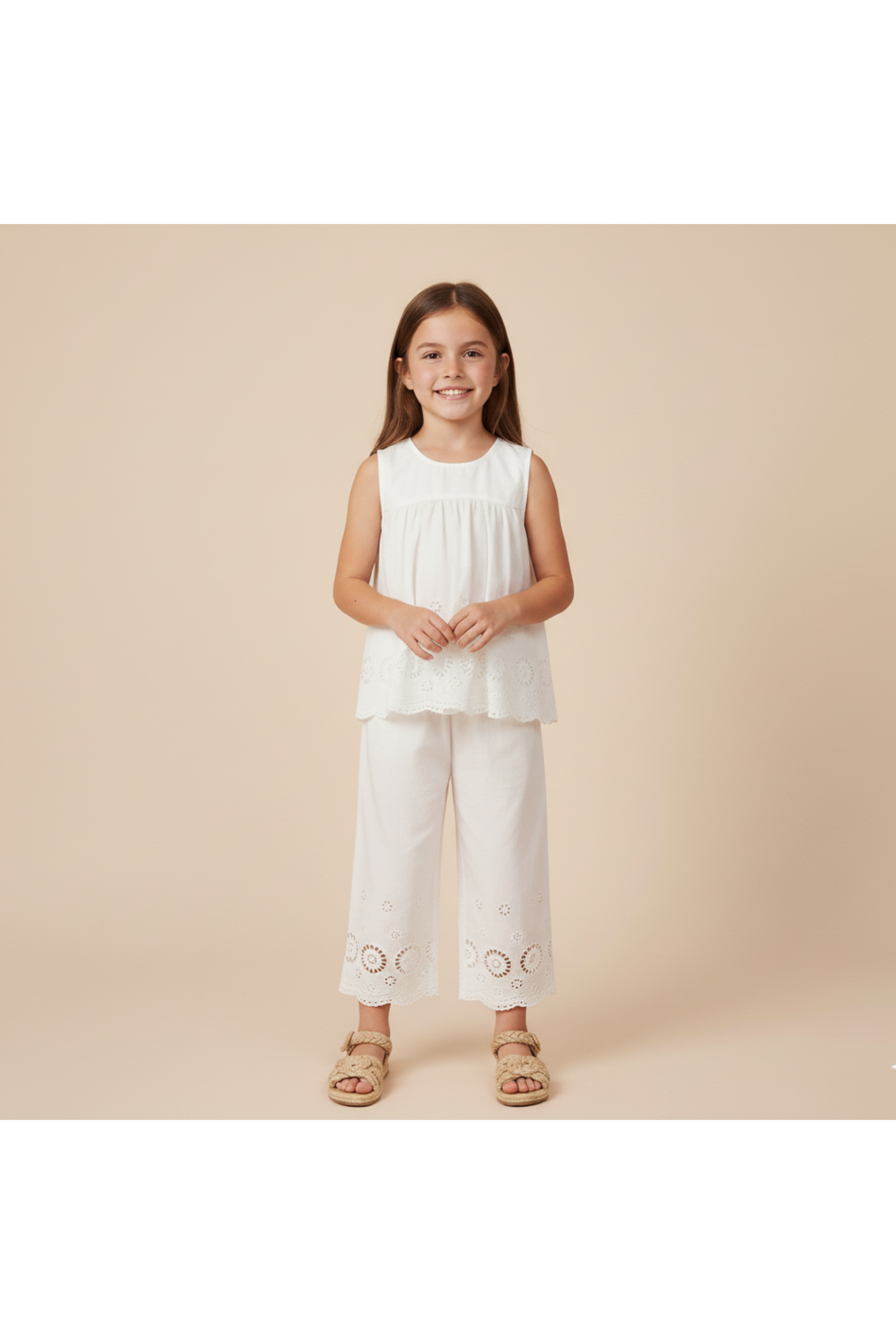 Organic Eyelet Top And Pant Set - Ivory Eyelet