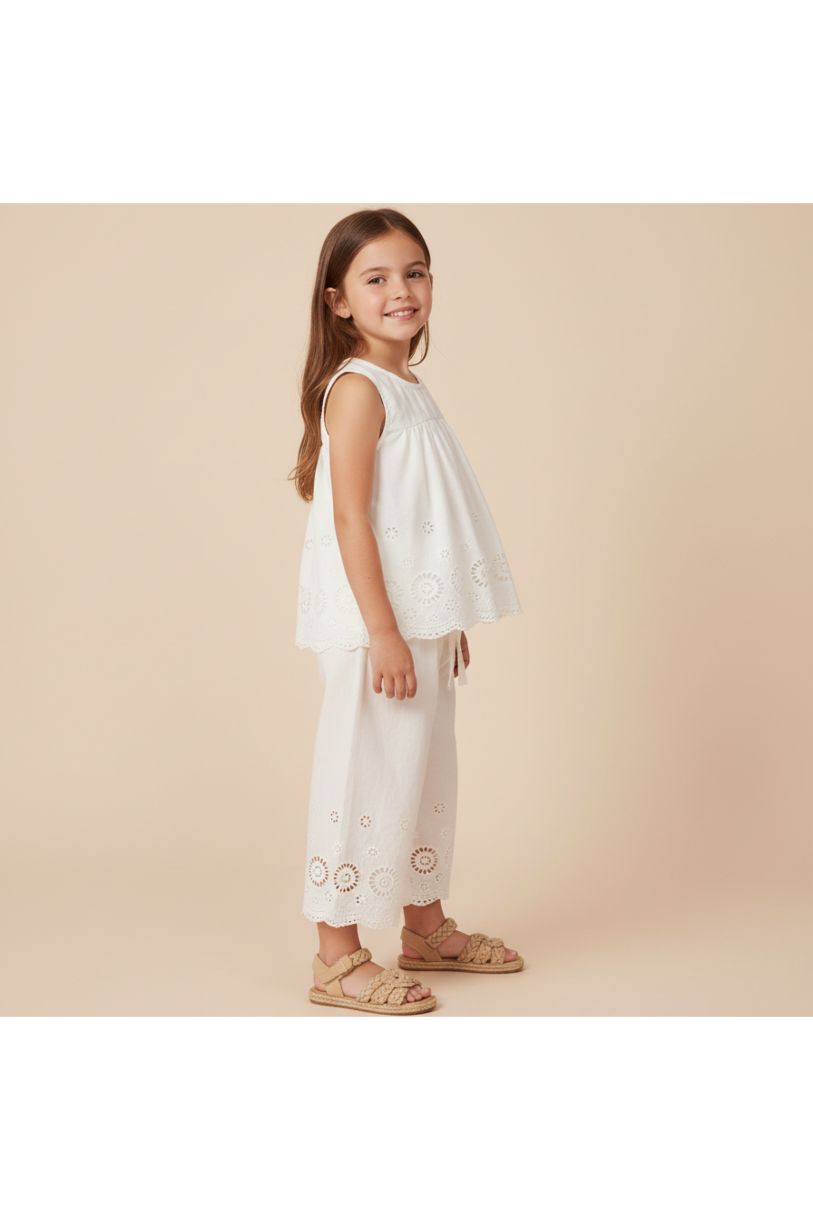 Organic Eyelet Top And Pant Set - Ivory Eyelet