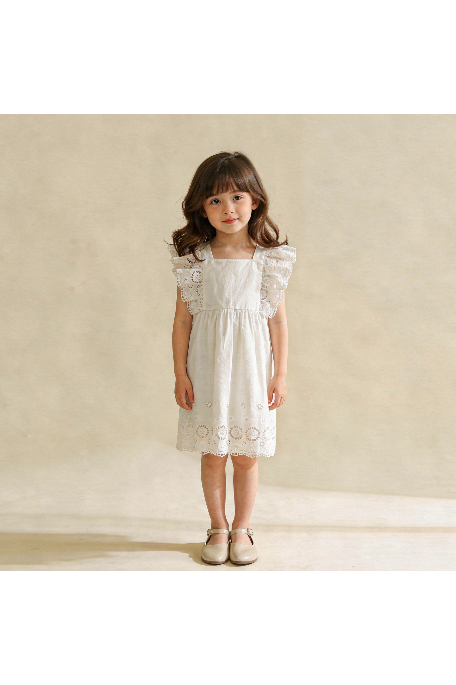 Organic Eyelet Flutter Dress - Ivory Eyelet