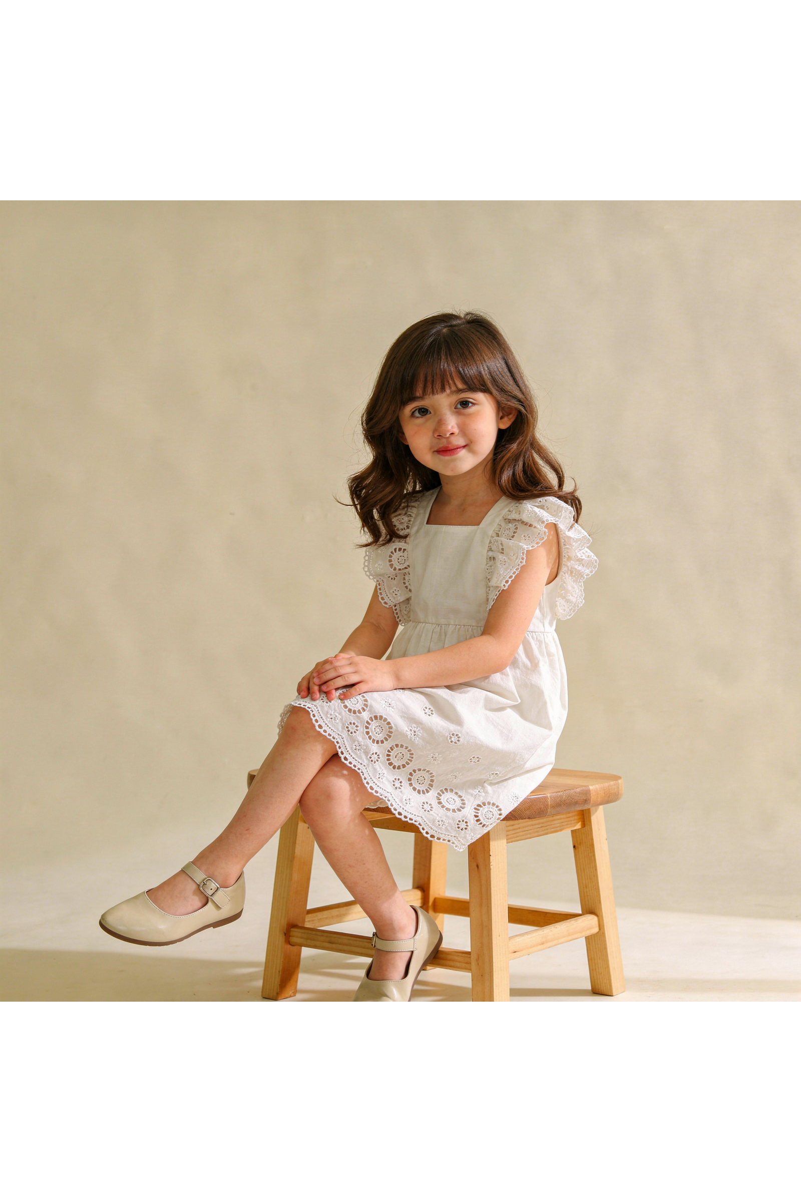 Organic Eyelet Flutter Dress - Ivory Eyelet