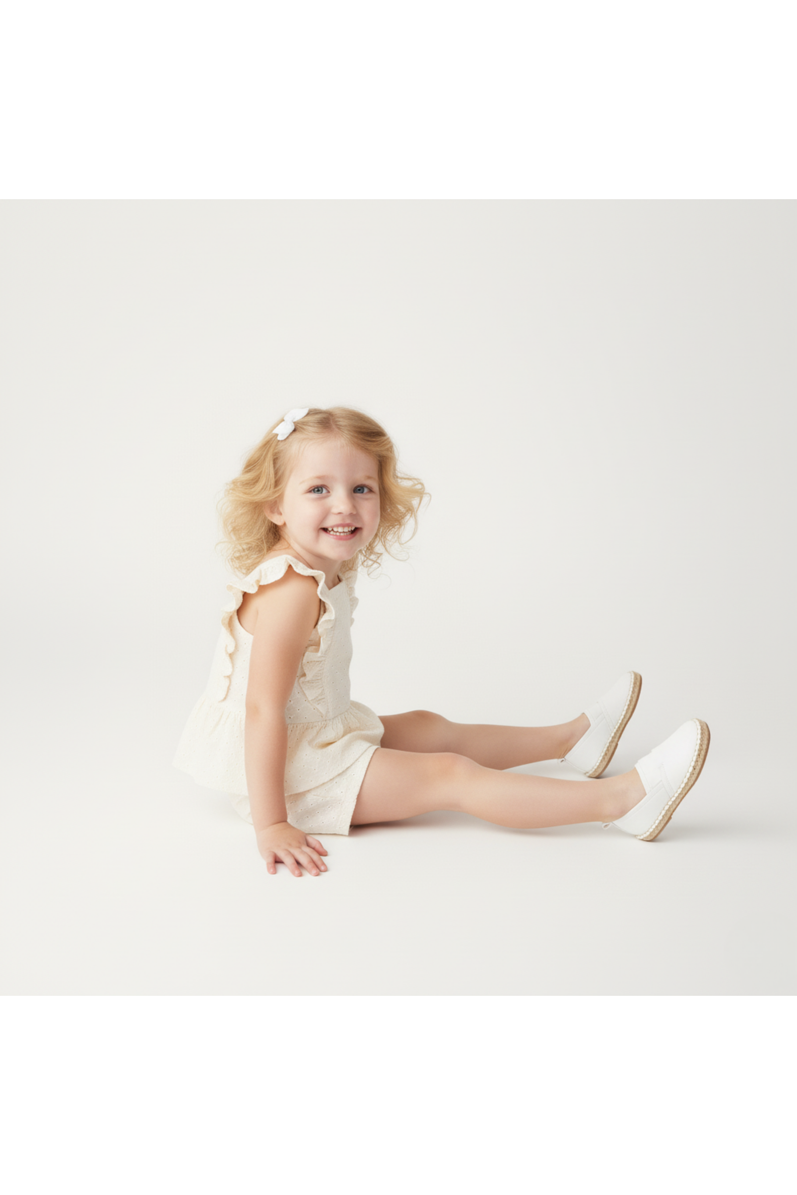 Organic Eyelet Flutter Top And Shorts Set - Ivory Eyelet