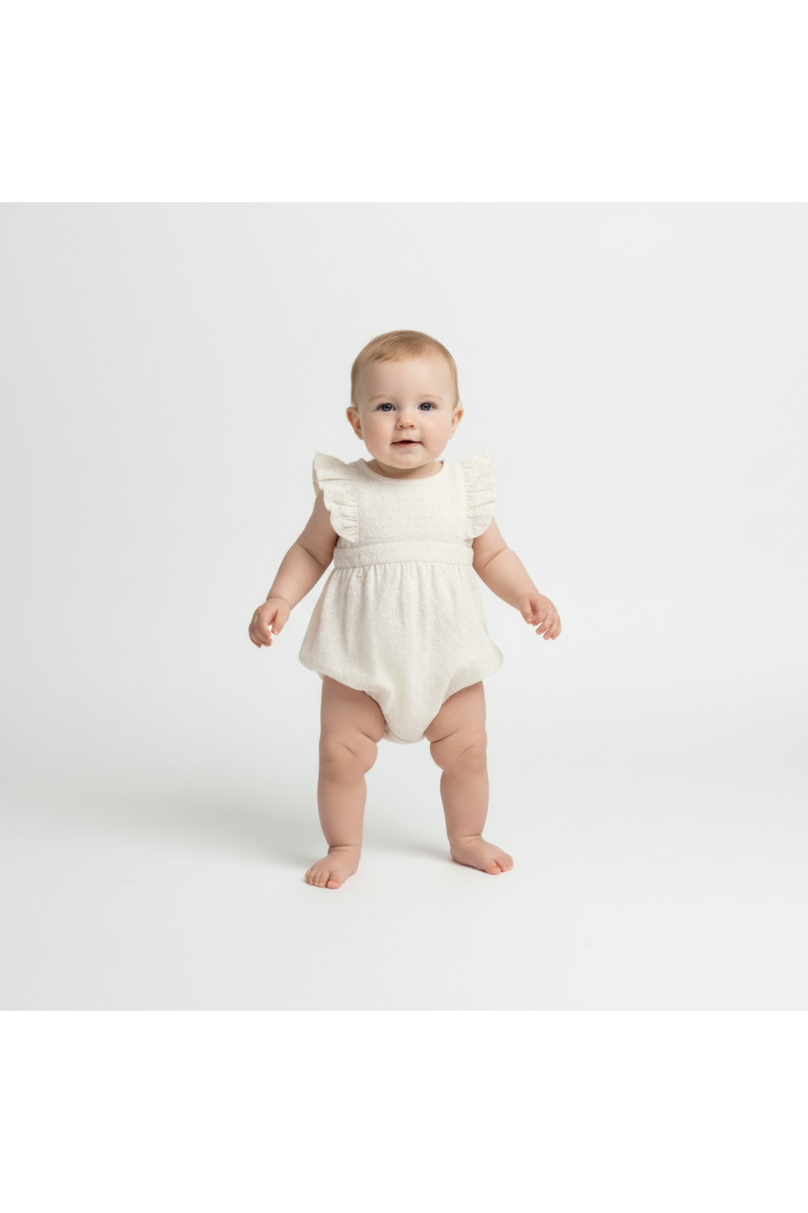 Organic Eyelet Flutter Romper - Ivory Eyelet