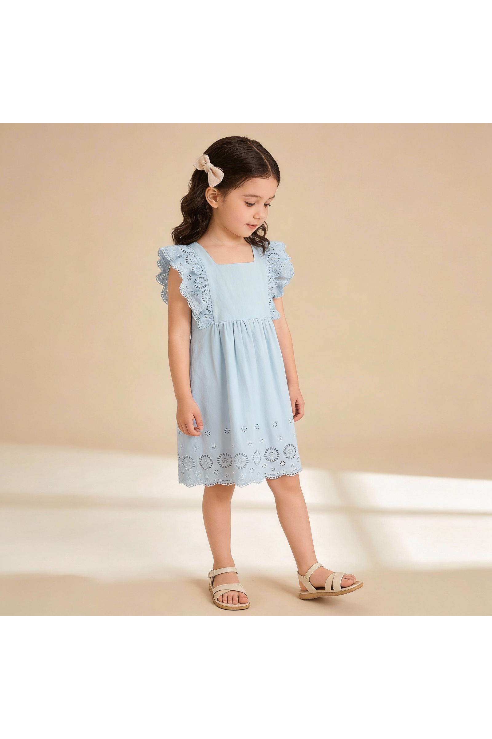 Organic Eyelet Flutter Dress - Light Blue Eyelet