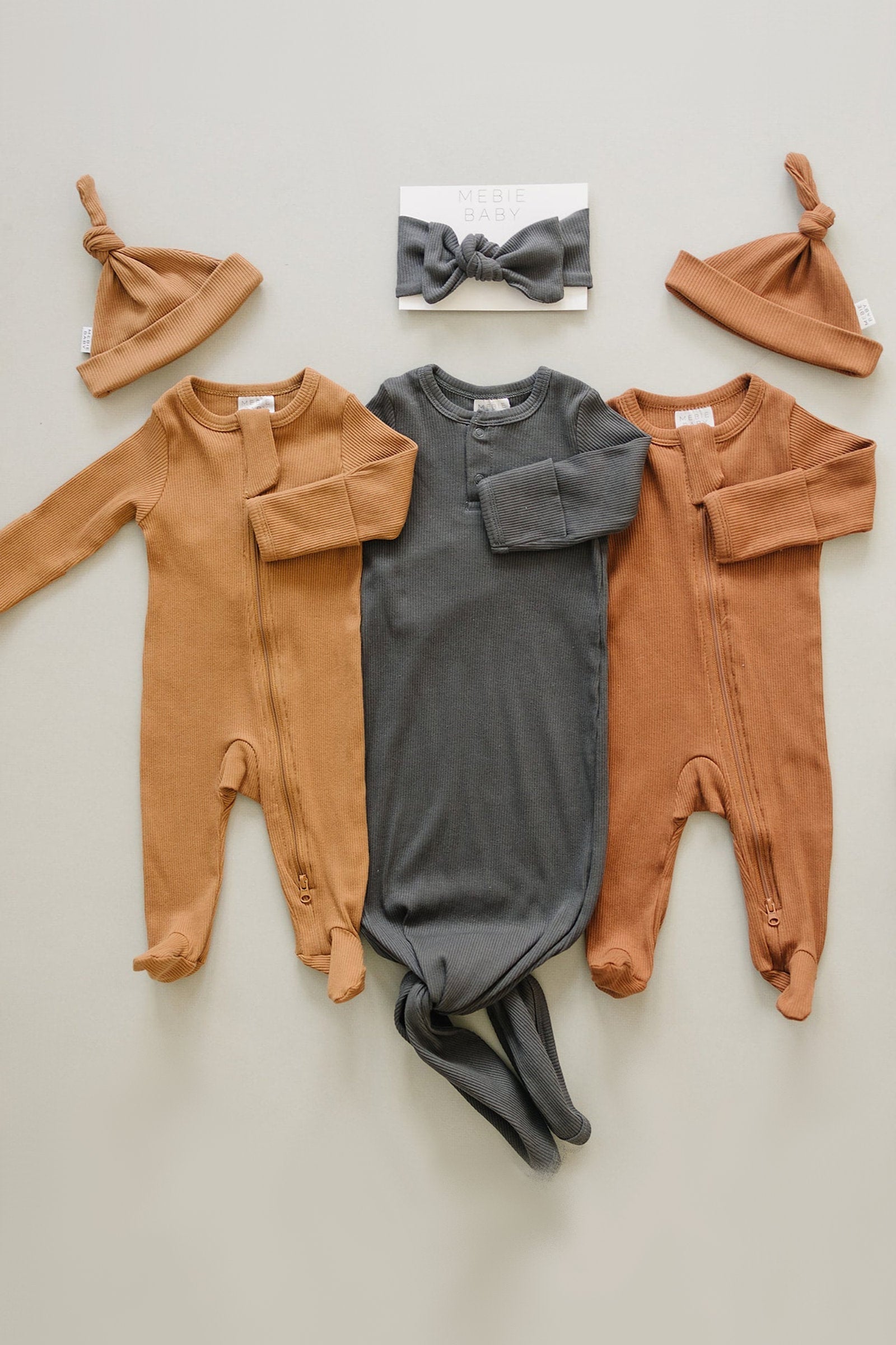 Charcoal Ribbed Baby Knot Gown, Baby Essentials, Organic Cotton