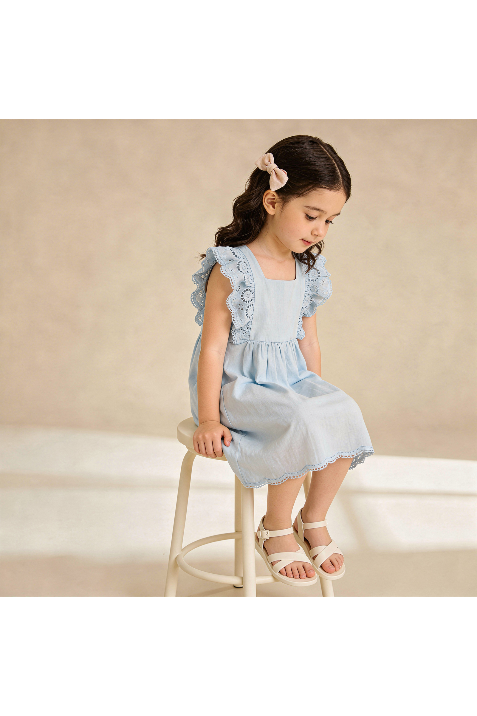 Organic Eyelet Flutter Dress - Light Blue Eyelet