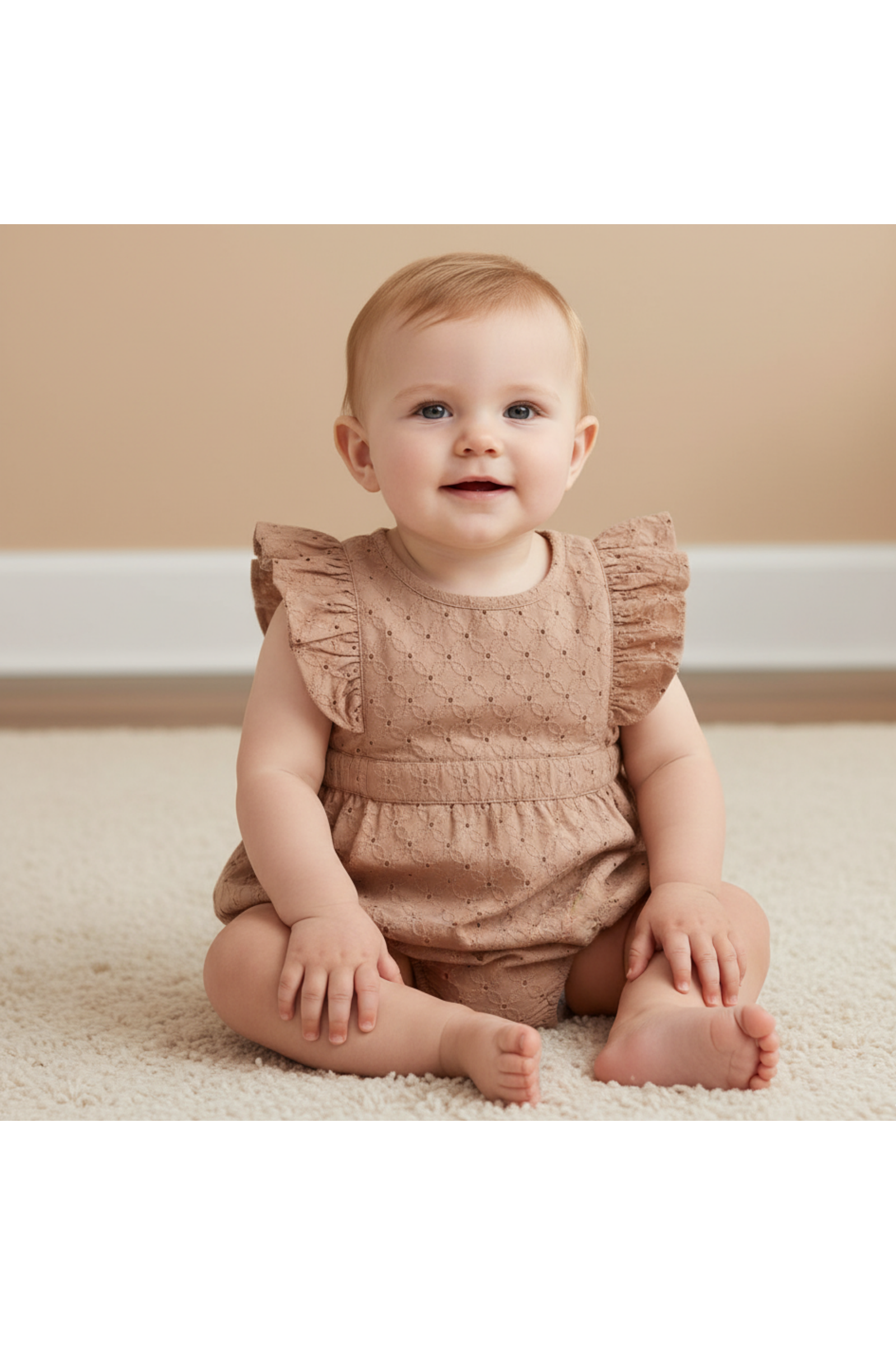 Organic Eyelet Flutter Romper - Clay Eyelet