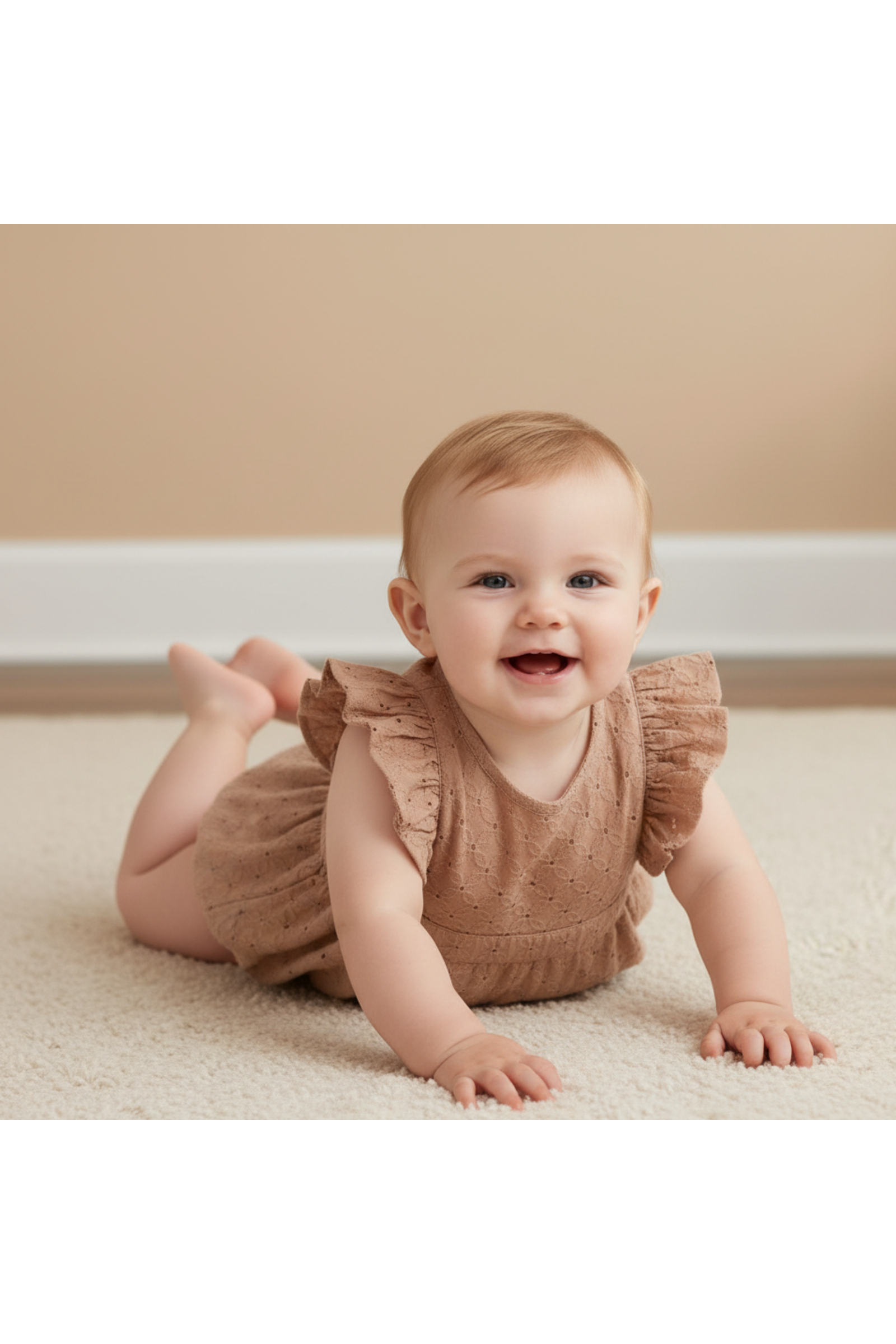 Organic Eyelet Flutter Romper - Clay Eyelet