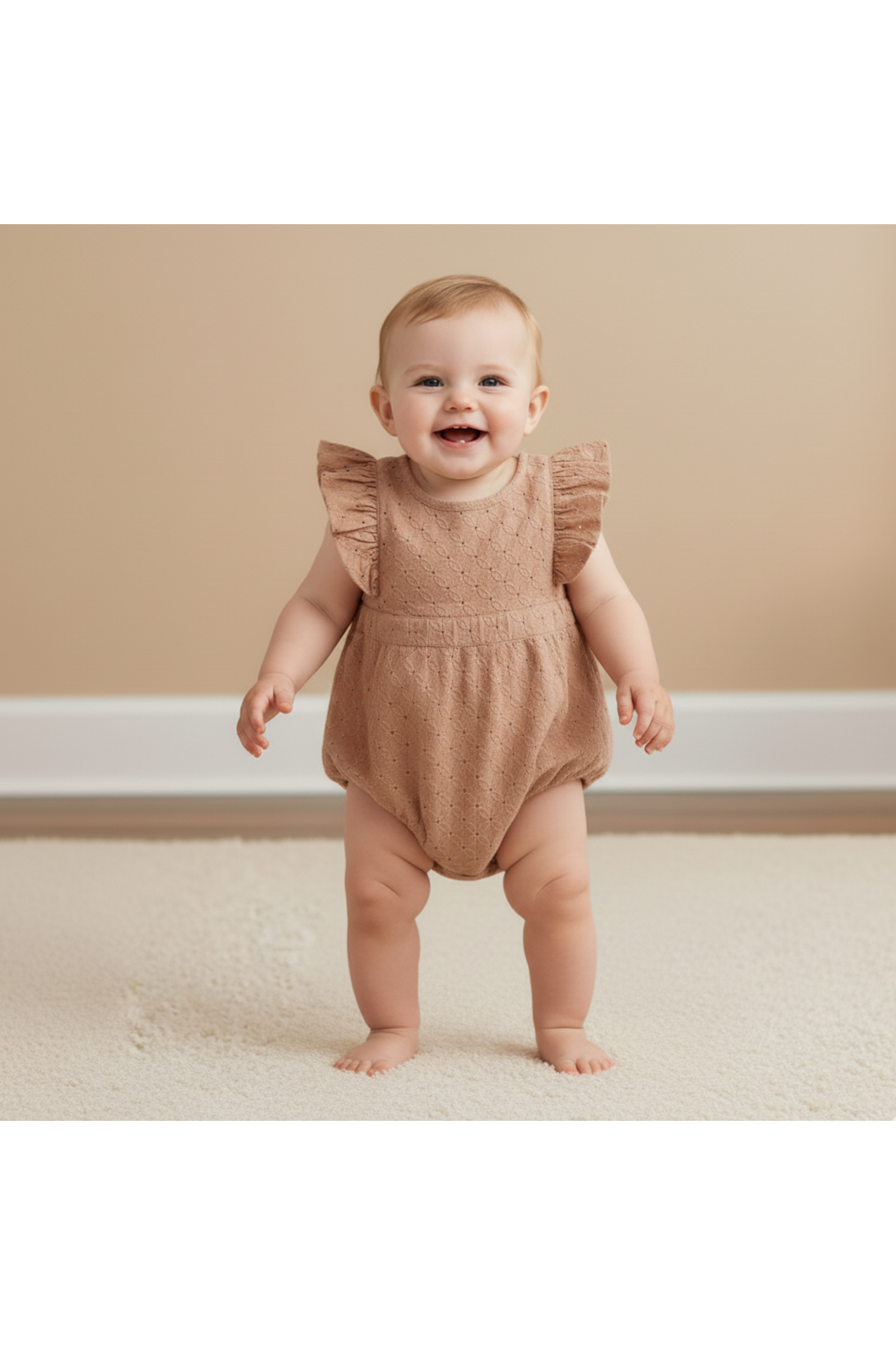Organic Eyelet Flutter Romper - Clay Eyelet