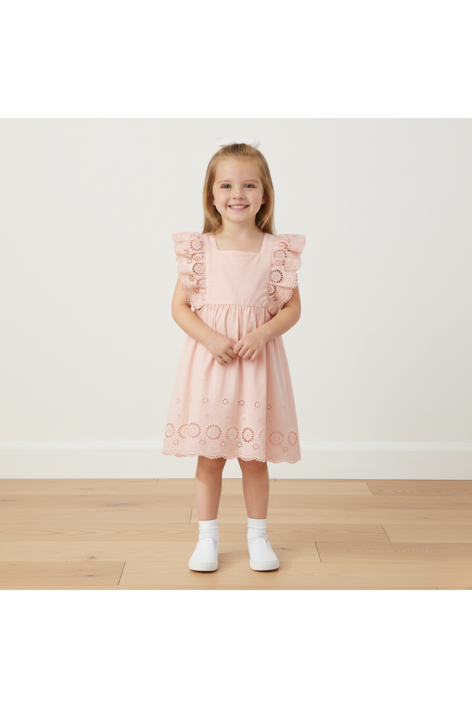 Organic Eyelet Flutter Dress - Blush Eyelet