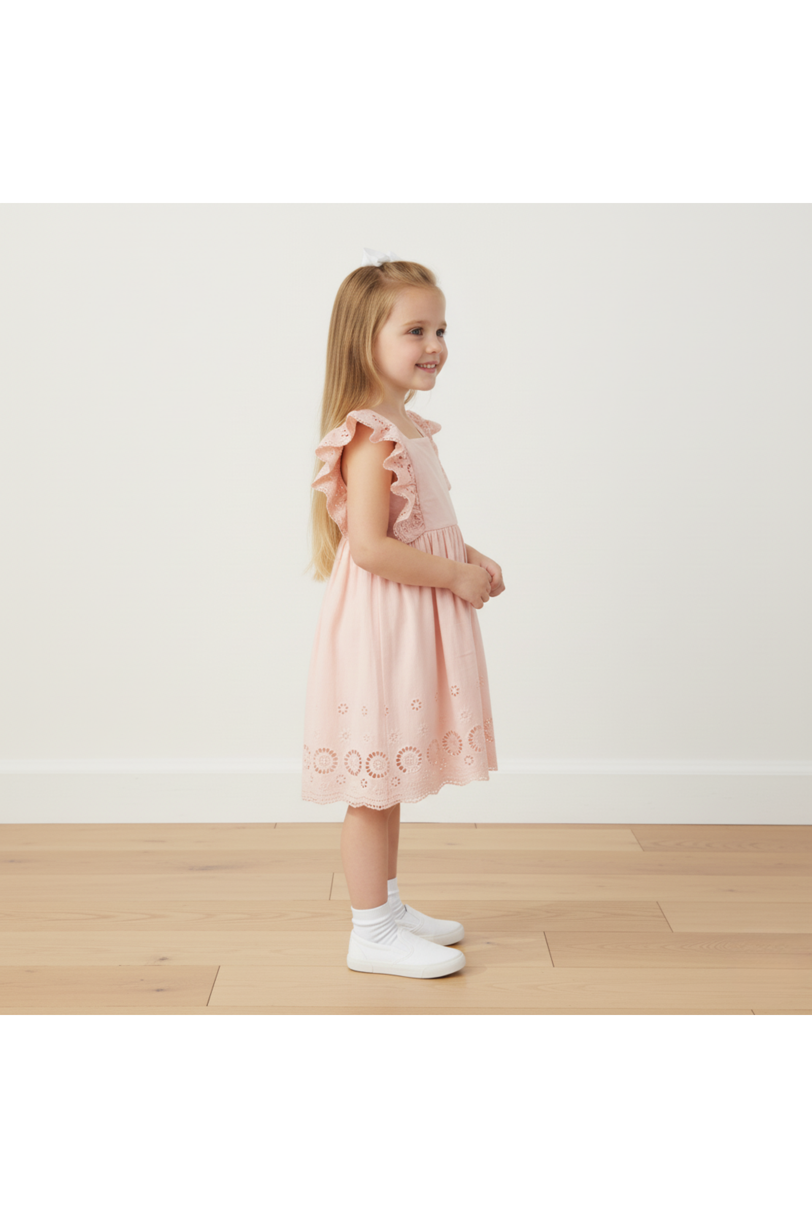 Organic Eyelet Flutter Dress - Blush Eyelet