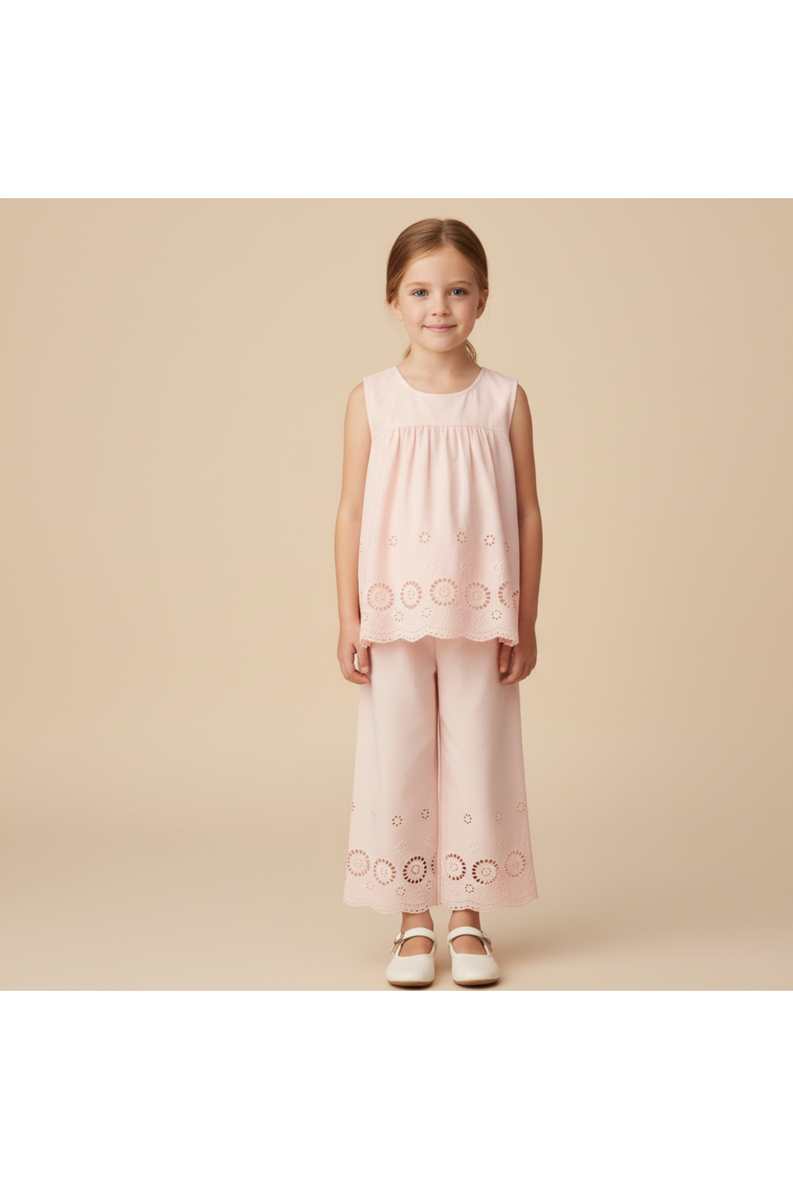 Organic Eyelet Top And Pant Set - Blush Eyelet