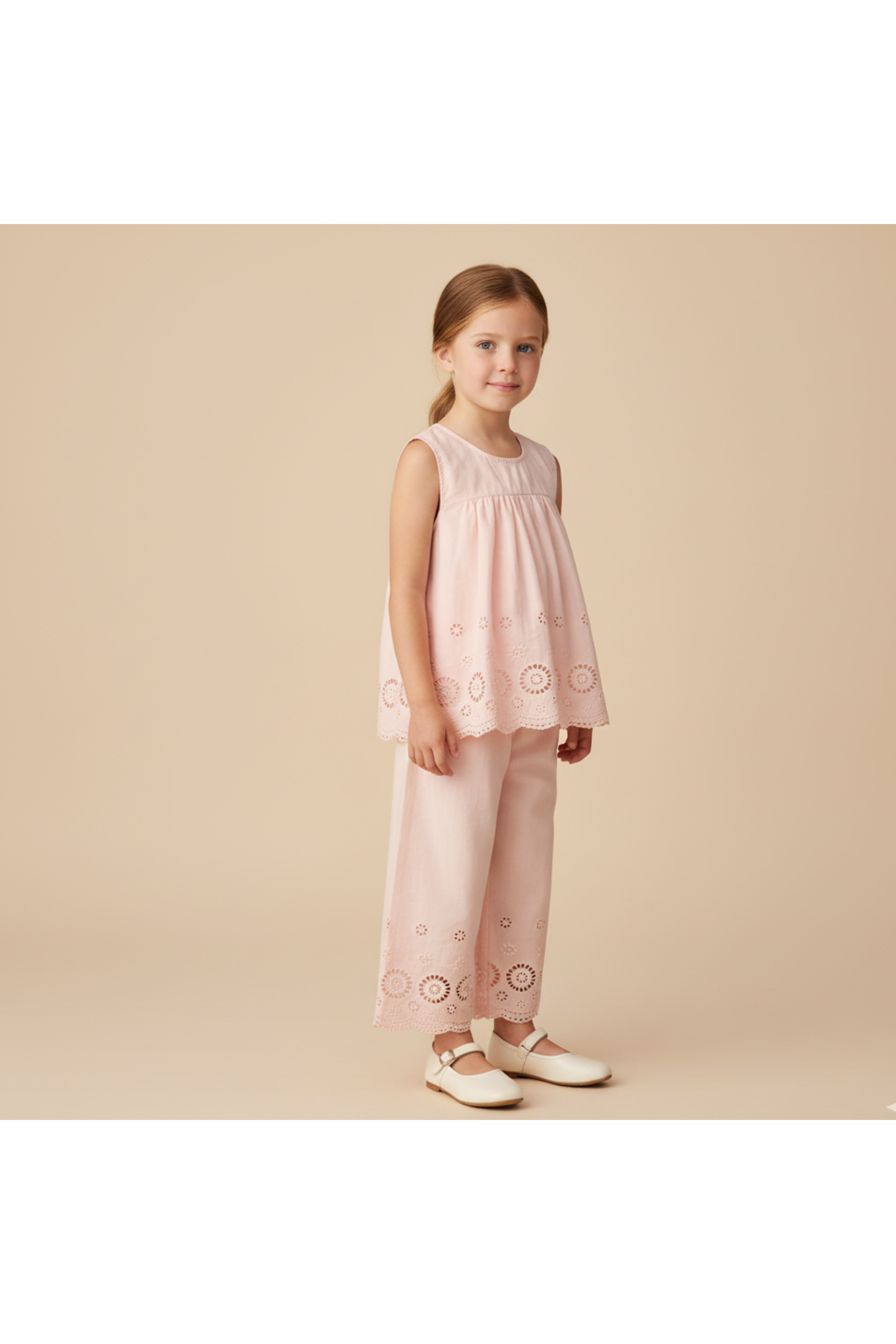 Organic Eyelet Top And Pant Set - Blush Eyelet