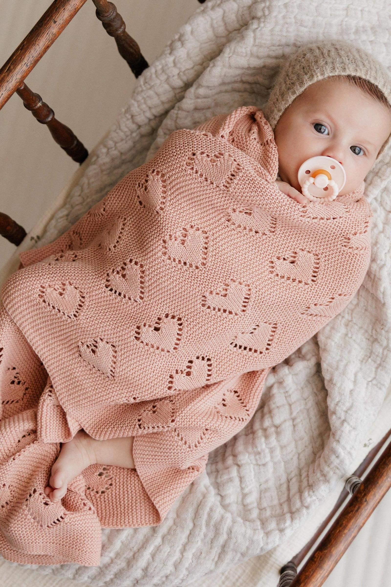 Knit Heart Luxury Swaddle Blanket, 100% OEKO Tex Pima Cotton