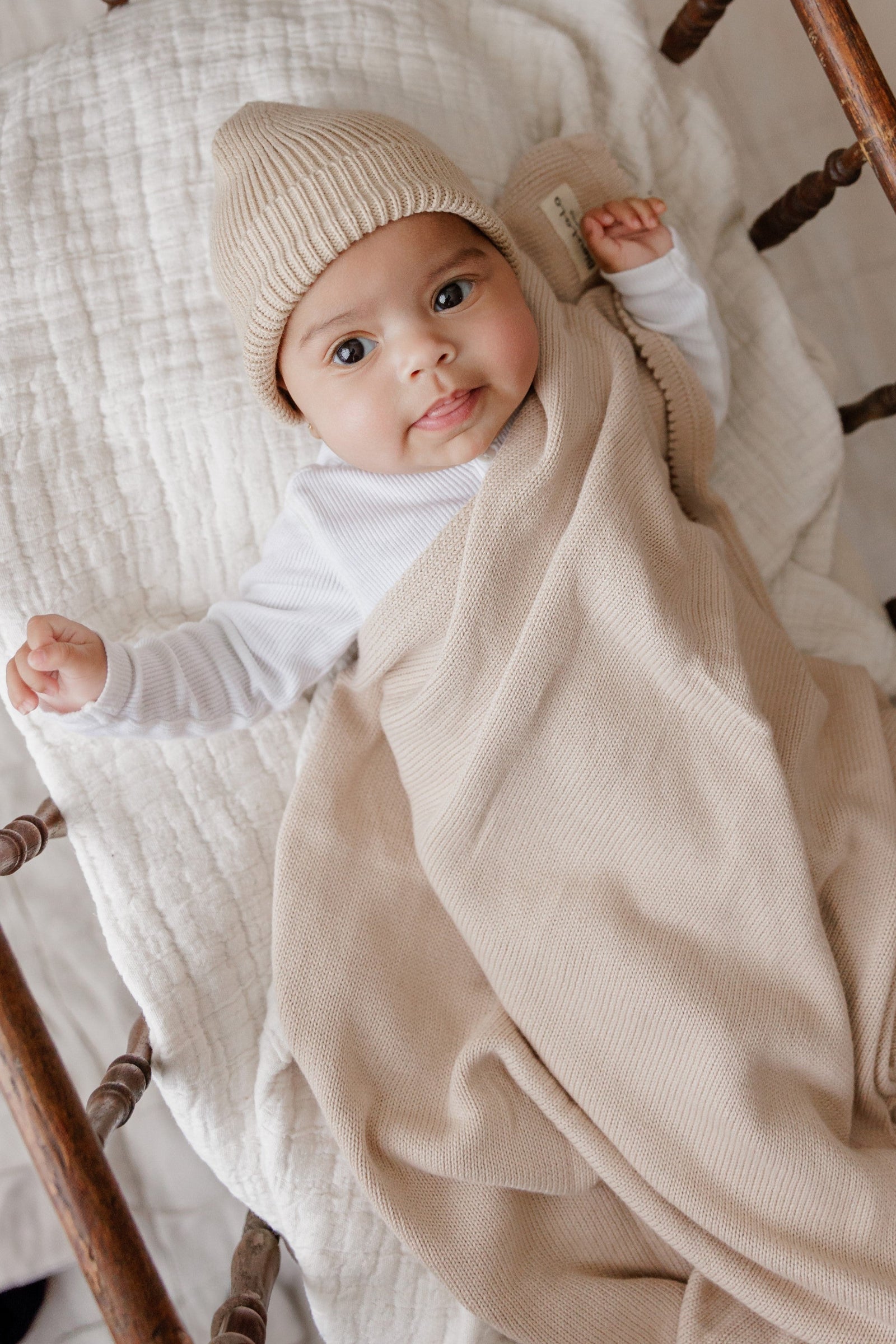 Luxe Collection Knit Baby Blanket + Hat Set with Gift Box, 100% Organic Cotton