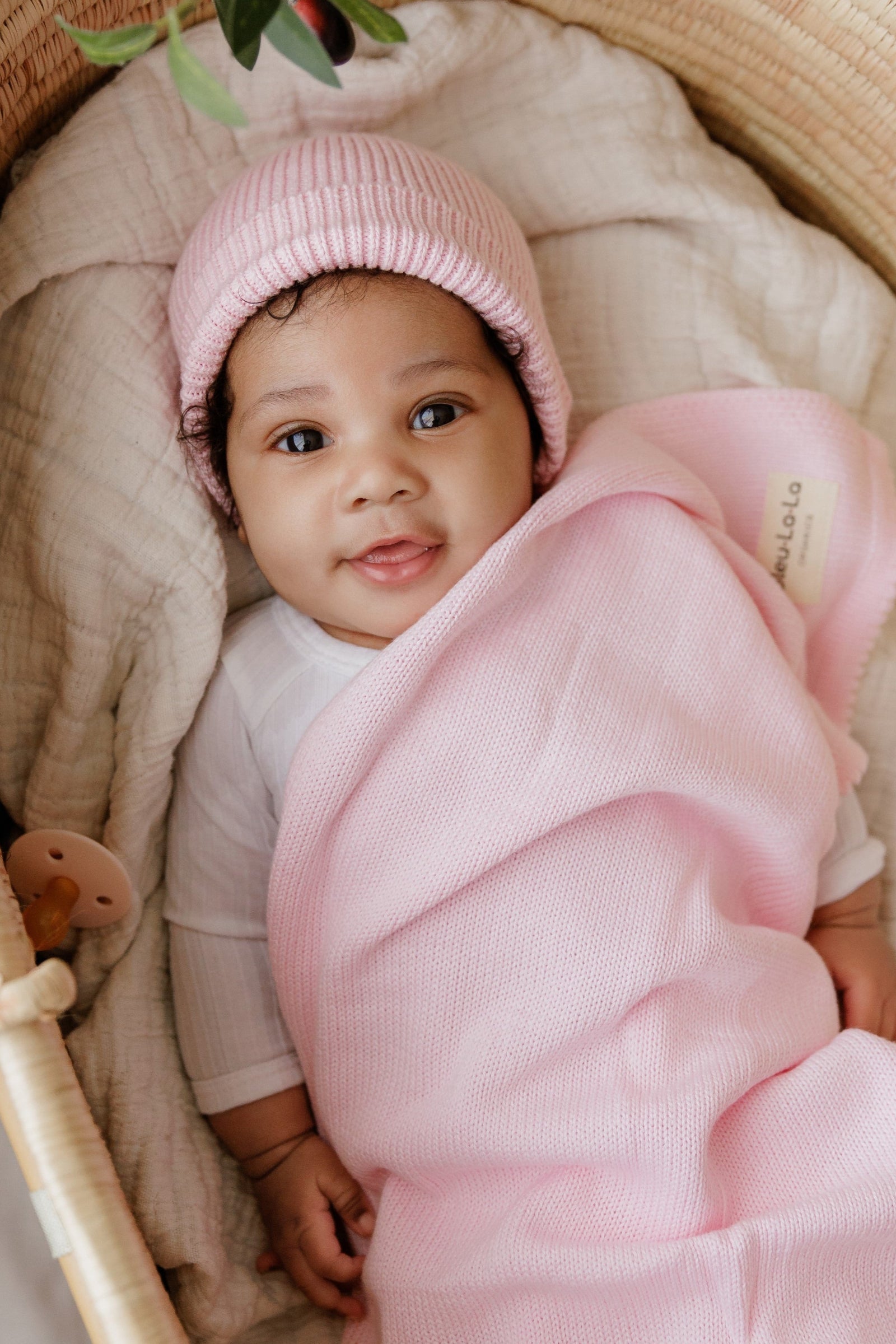 Luxe Collection Knit Baby Blanket + Hat Set with Gift Box, 100% Organic Cotton