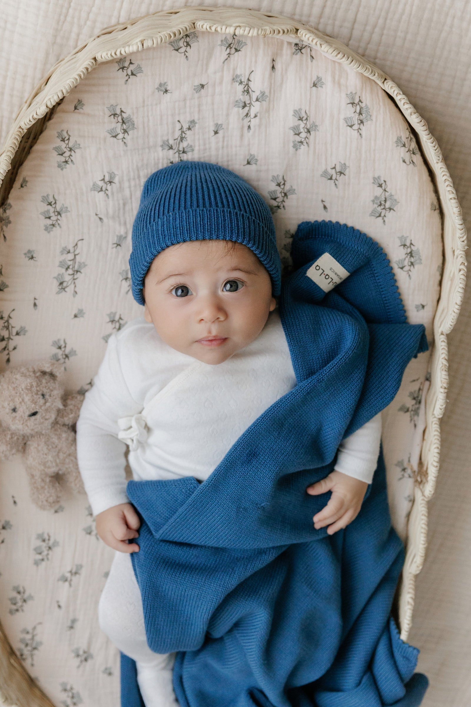 Luxe Collection Knit Baby Blanket + Hat Set with Gift Box, 100% Organic Cotton