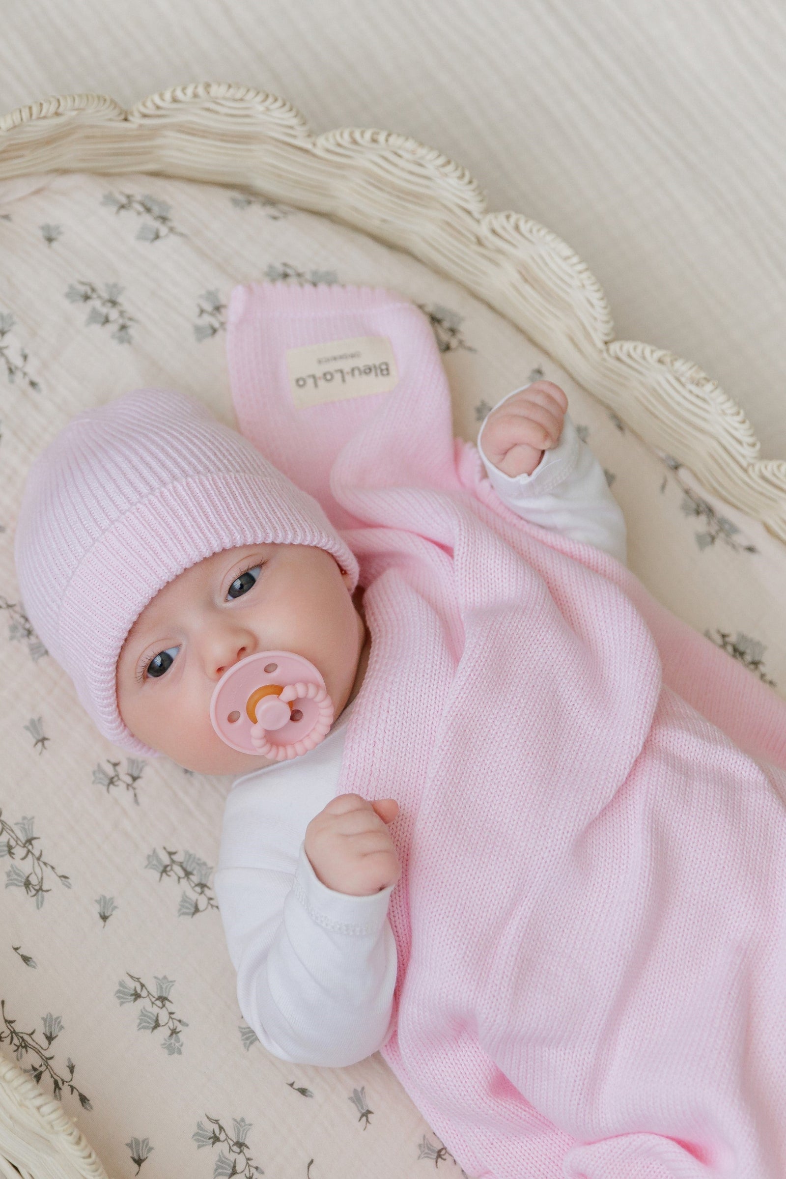 Luxe Collection Knit Baby Blanket + Hat Set with Gift Box, 100% Organic Cotton