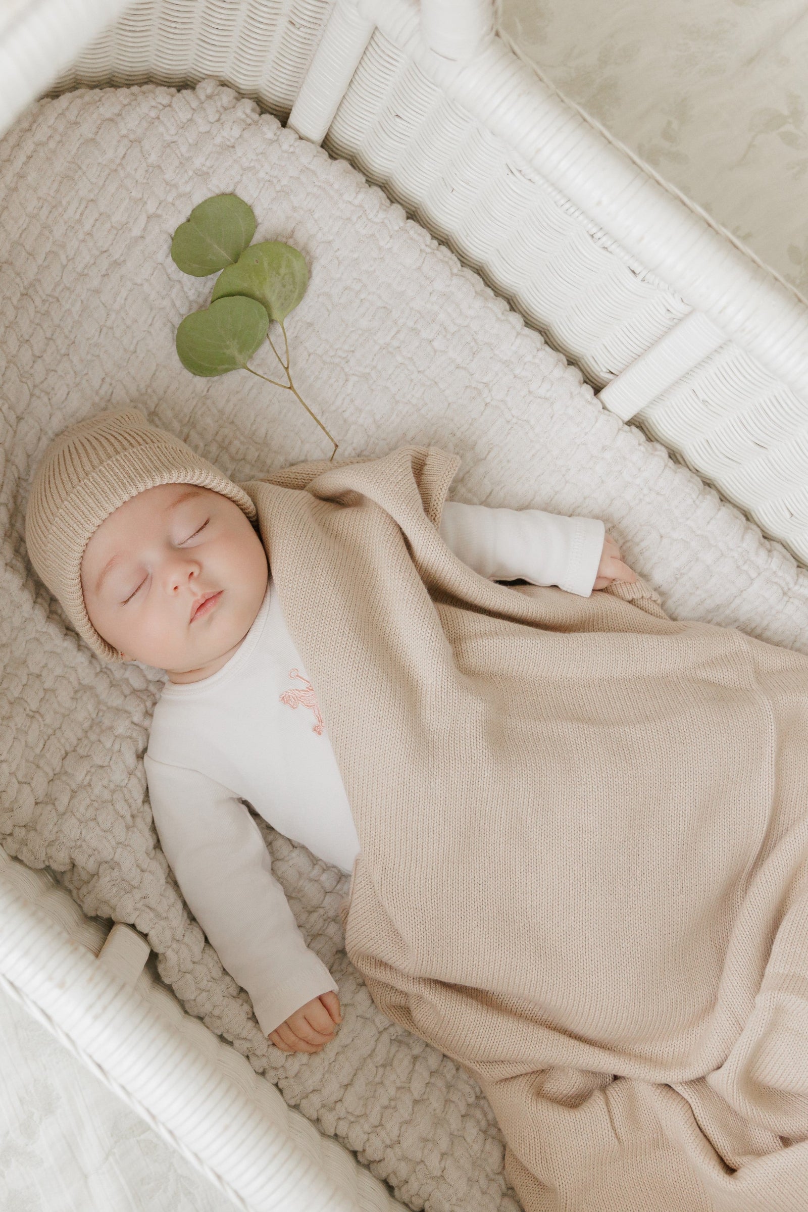 Luxe Collection Knit Baby Blanket + Hat Set with Gift Box, 100% Organic Cotton