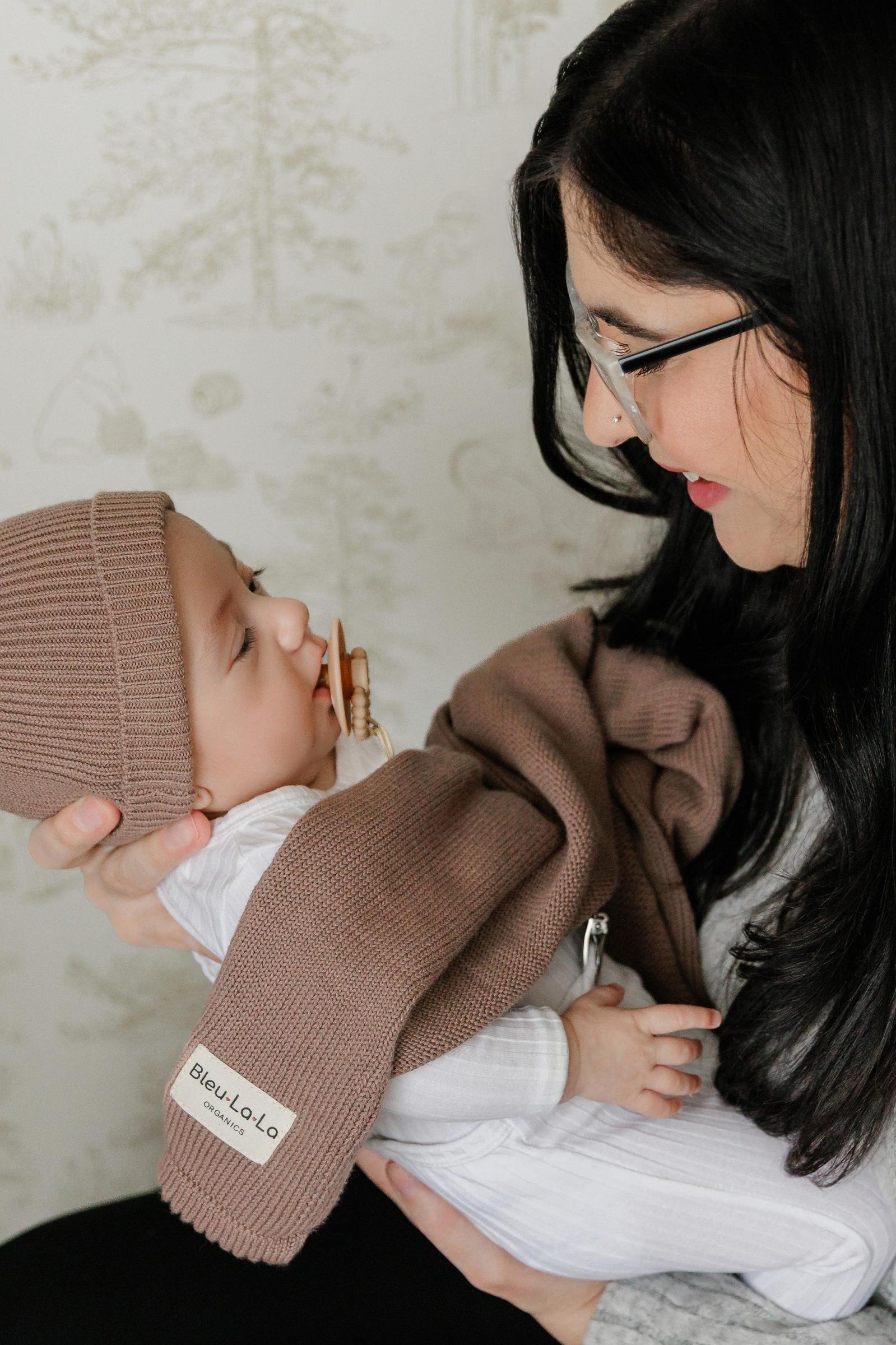 Luxe Collection Knit Baby Blanket + Hat Set with Gift Box, 100% Organic Cotton