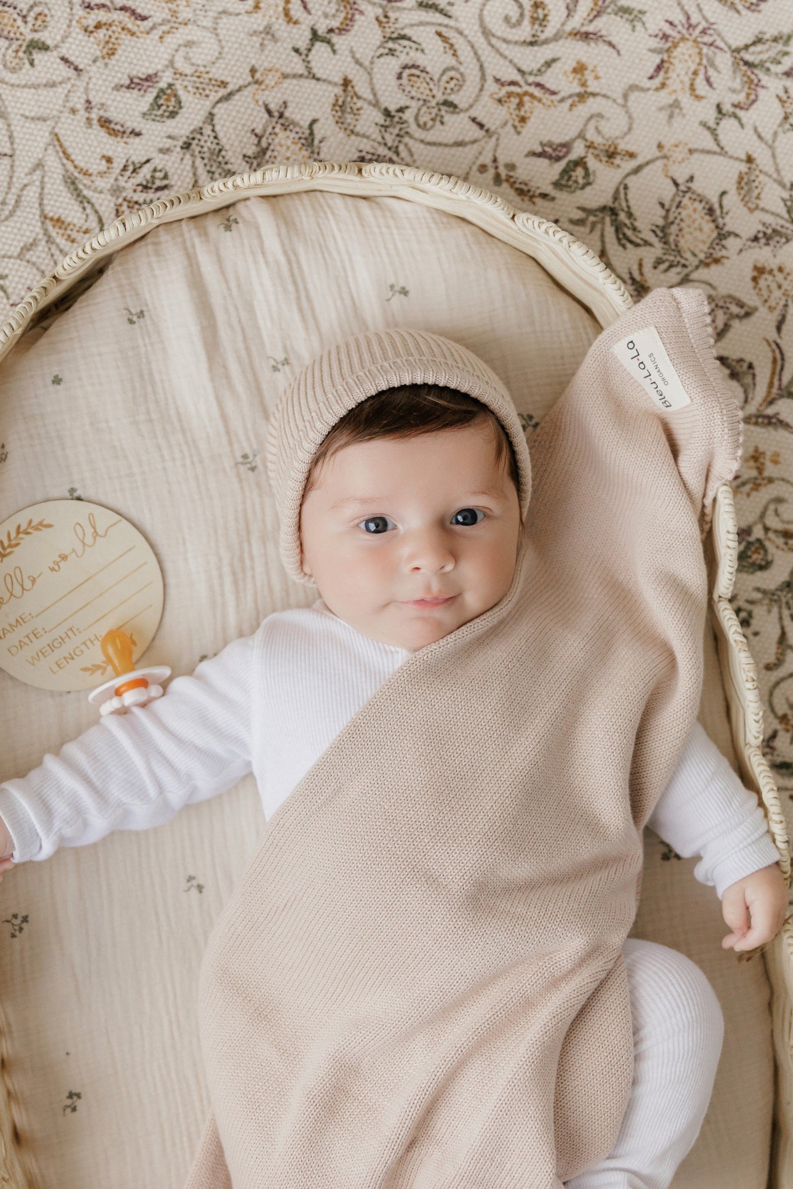 Luxe Collection Knit Baby Blanket + Hat Set with Gift Box, 100% Organic Cotton